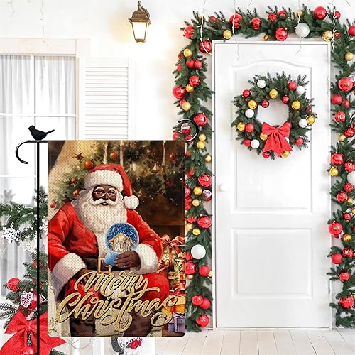 Miniatura 4 de PIPISASA Decoraciones navideñas de Papá Noel negro, bandera de jardín de Feliz Navidad, 12 x 18 pulgadas, decoración de Navidad afroamericana,