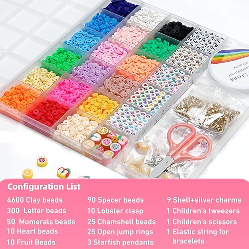Vista 63 de Redtwo Kit de 23000 cuentas de arcilla para hacer pulseras de la amistad, 7 cajas de 144 colores, juego de cuentas Heishi de polímero plano