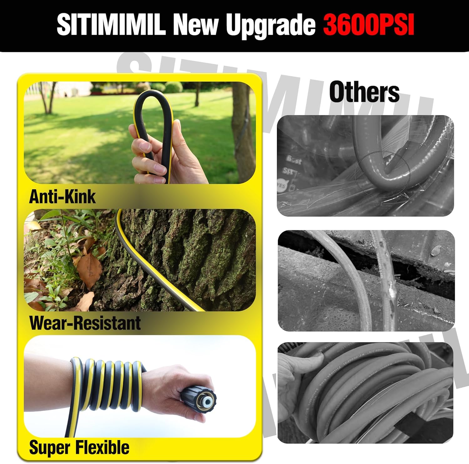 SITIMIMIL® Flexible 50FT Pressure Washer Hose 1/4" 3600 PSI Kink-Free Replacement Hose with Quick Connect Kit - M22-14mm & 3/8" Fittings for Gas/Electric Pressure Washers