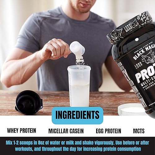 Miniatura 5 de Black Magic - Proteína multifuente - Complejo de suero de leche huevo y caseína con enzimas y polvo MCT - Pre entrenamiento y después del