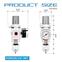 Vista 3 de NANPU 1/4" NPT, Filtro de aire comprimido regulador combinado tipo piggyback, elemento de latón de 5 micrones, cuenco de polietileno, desagüe