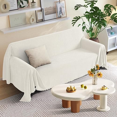 Miniatura 16 de KinCam fundas para sofá de 2 plazas, funda lavable para sofá seccional para perros, funda con borlas, manta para sofá, funda para mascotas, suave y