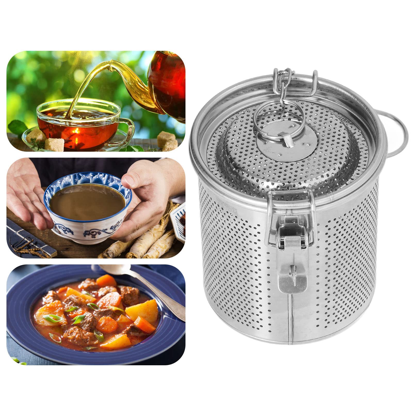 Bolsa de Condimentos de Acero Inoxidable, Filtro de Malla Fina con Cadena Colgante Extendida para té de Sopa, Colador Infusor de Cocina (0.solución)
