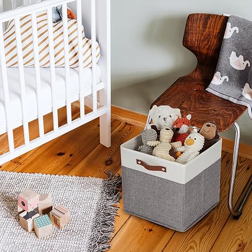 Vista 138 de HNZIGE Juego de 4 canastas de almacenamiento de tela, 12 x 12 pulgadas, juego de 4, canastas decorativas para organizar con asas, cubos cuadrados