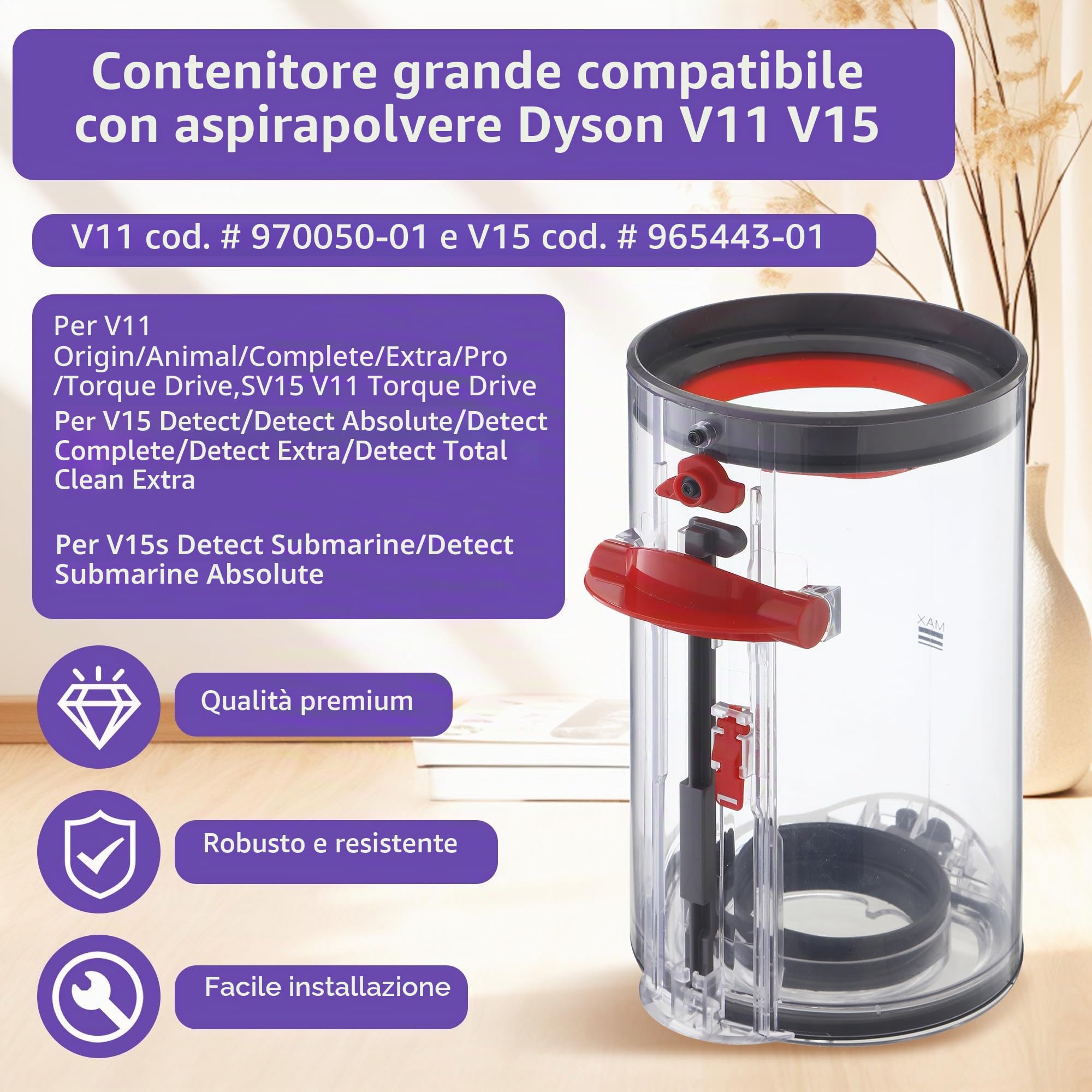 Contenitore Serbatoio Per Dyson V11 Ricambi V15 SV14 SV15 SV17 SV22 Polvere Raccogli Filtri Filtro, Contenitori Cilindro Pattumiera Accessori Ricambi per Dyson No.970050-01 e 965443-01