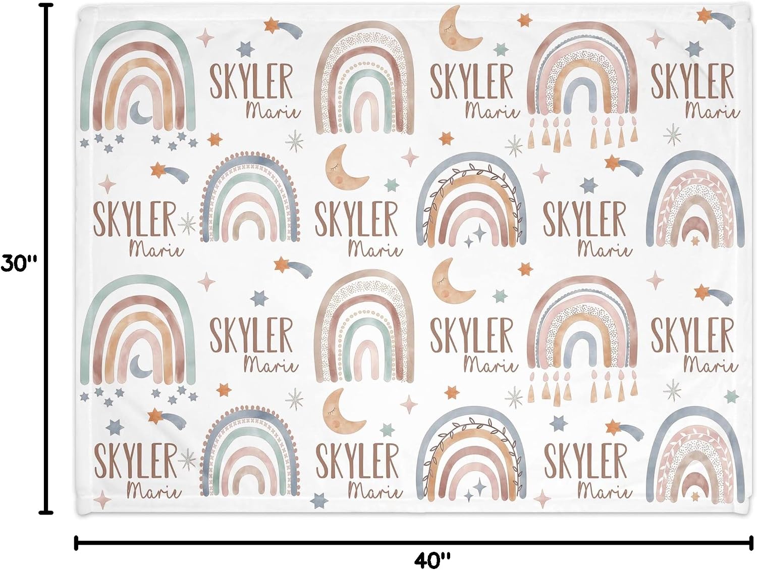 Girls Love A Monogram - Personalzied Floral Baby Blankets for Girls - Custom Baby Blankets for Girls with Name - Personalized Baby Girl Shower Gifts (Boho Rainbow, 50 X 60 Kids)