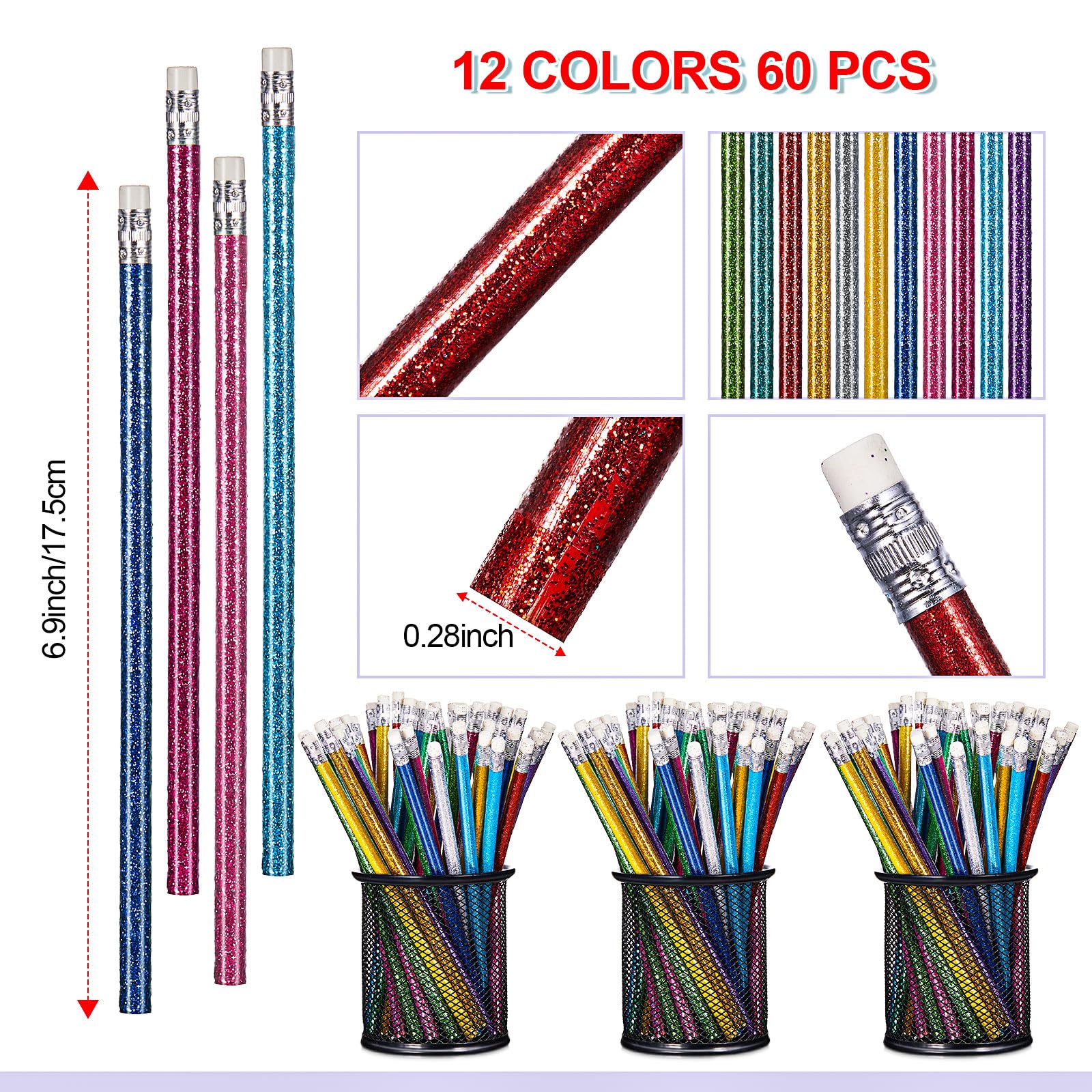 Ctosree 60 blocs de notas pequeños en espiral de prisma y 60 lápices de colores, lápices metálicos con purpurina, mini cuadernos para niños, mini bloc de notas, bloc de notas de bolsillo, bloc de