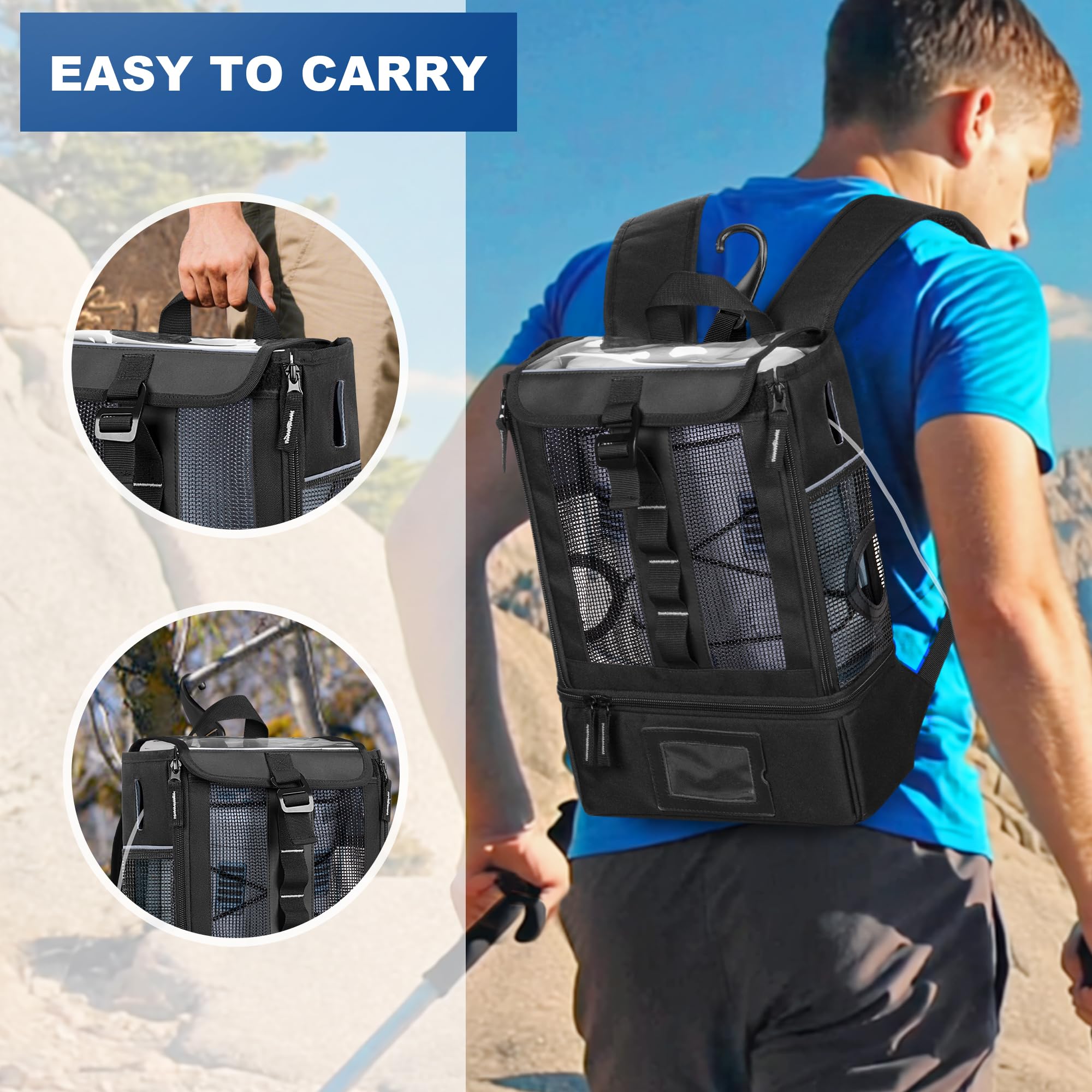 Trunab Zaino Concentratore di Ossigeno Portatile, Borsa da Trasporto POC Compatibile con Inogen One, Caire Freestyle Comfort, Oxygo, Philips SimplyGo Mini, Nero