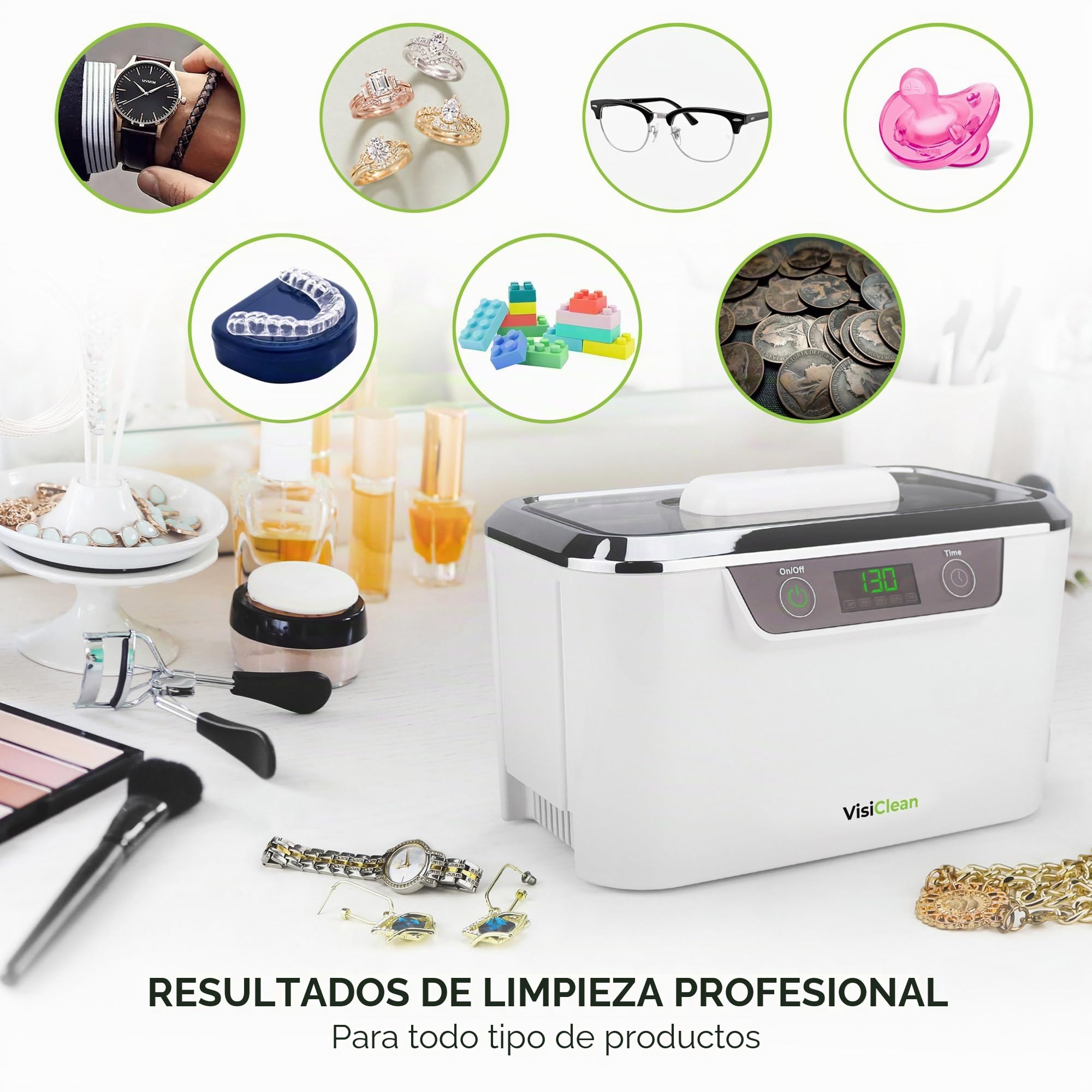 InVisiClean IC-2755 - Máquina limpiadora ultrasónica Profesional para Joyas, Diamantes, anteojos, Gafas de Sol, dentaduras postizas y Anillos