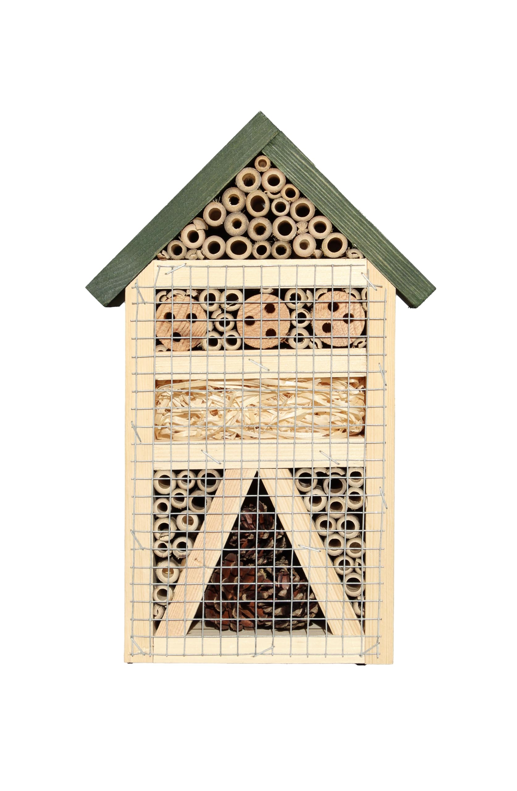 Green Feathers Natural Wooden Bug Hotel For Garden, Filled with Natural Materials - Attract Many Insects To Your Garden, Bees, Butterflies, Ladybirds, and Lots More (Small Size)