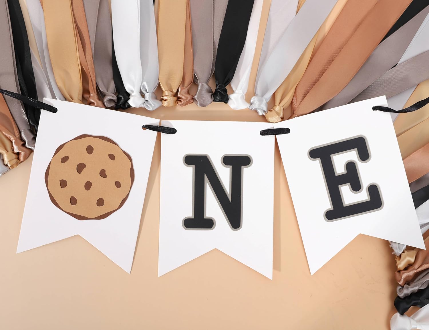Cookie One High Chair Banner - First Birthday Party Decorations , Milk and Cookies Highchair Banner , Cookie Themed Cake Smash Party Decor , 1st Birthday Ribbon Banner