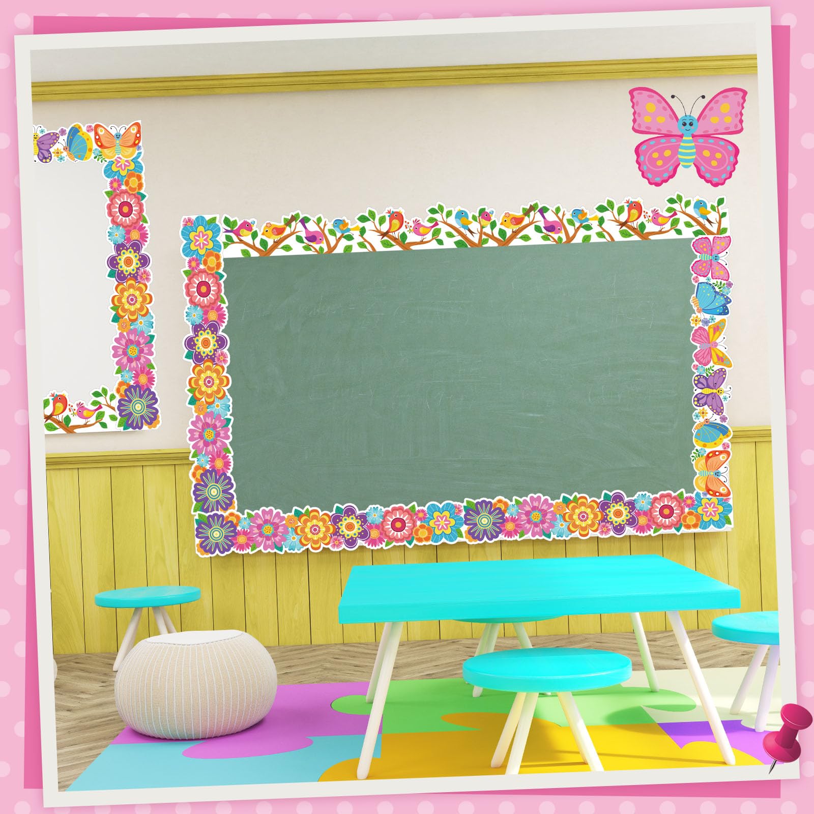 60 Pcs Spring Bulletin Board Borders Flower Butterfly Birds Trims Border