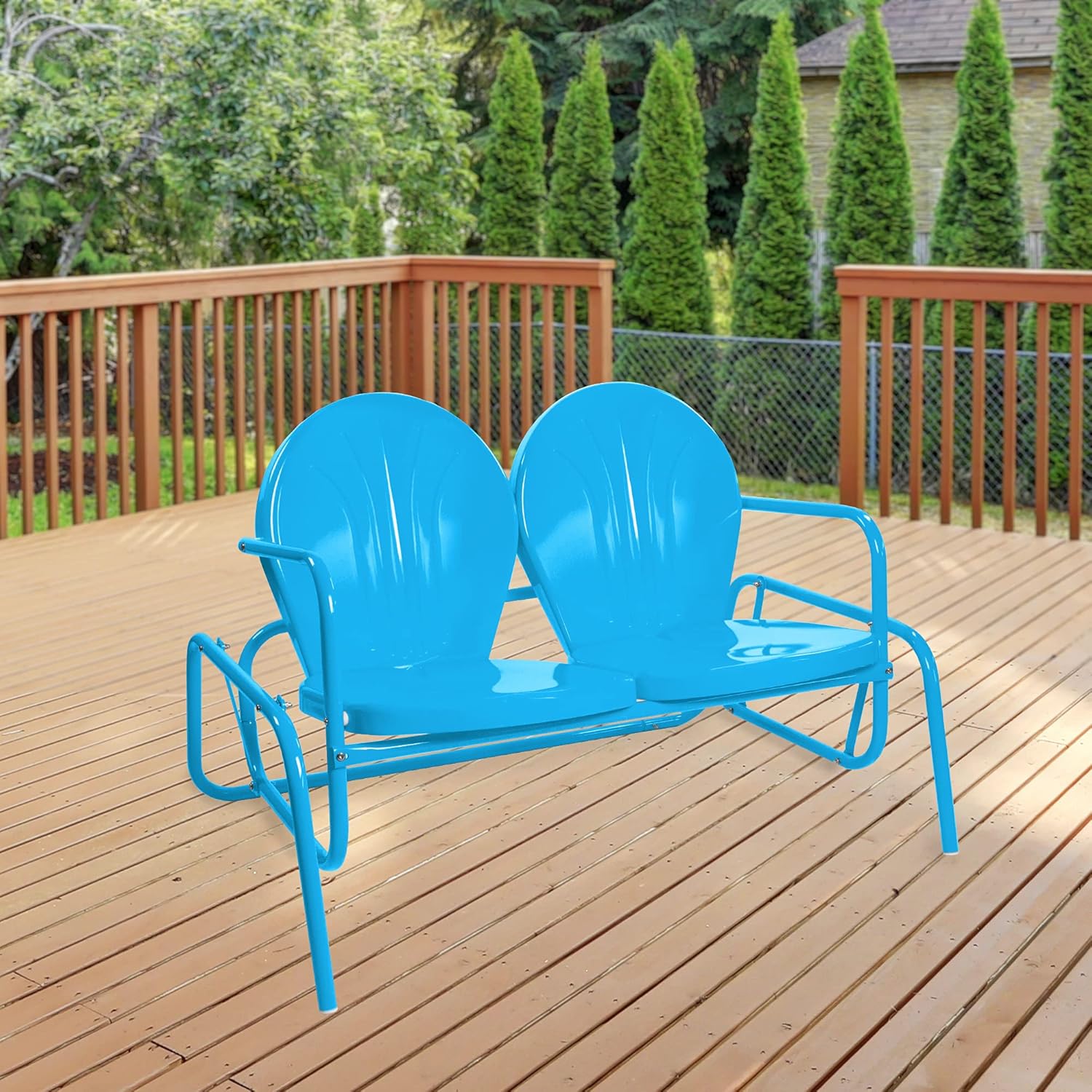 Northlight 2-Person Outdoor Retro Metal Tulip Double Glider Patio Chair, Turquoise Blue