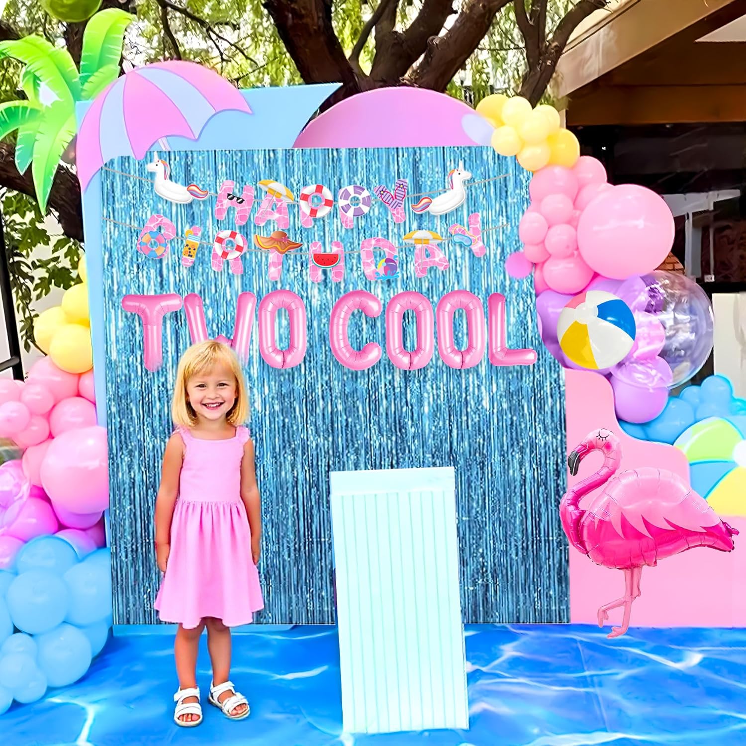 Two Cool Pool Birthday Party Decorations Girls Two Cool Balloons Banner Summer Beach Swimming Pool Party 2nd Birthday Party Supplies - Image 5