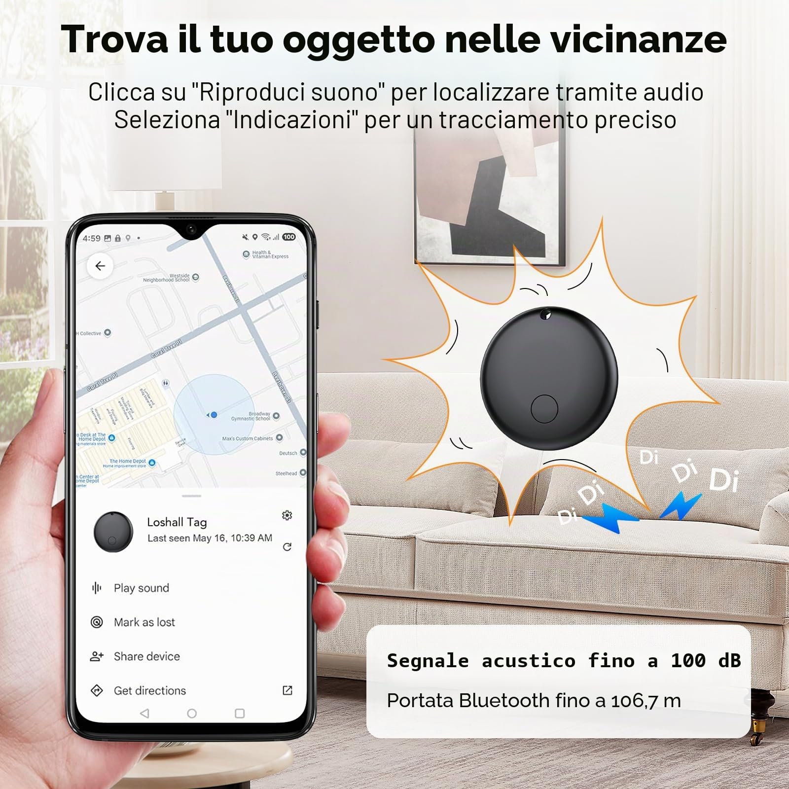 Android Smart Tag, Tracker con Google's Find Hub (Solo Android), IP68 Impermeabile, Bluetooth Localizzatore con Custodia Protettiva, Trova Oggetti per Chiavi/Bagagli/Portafogli, 4 Bianco
