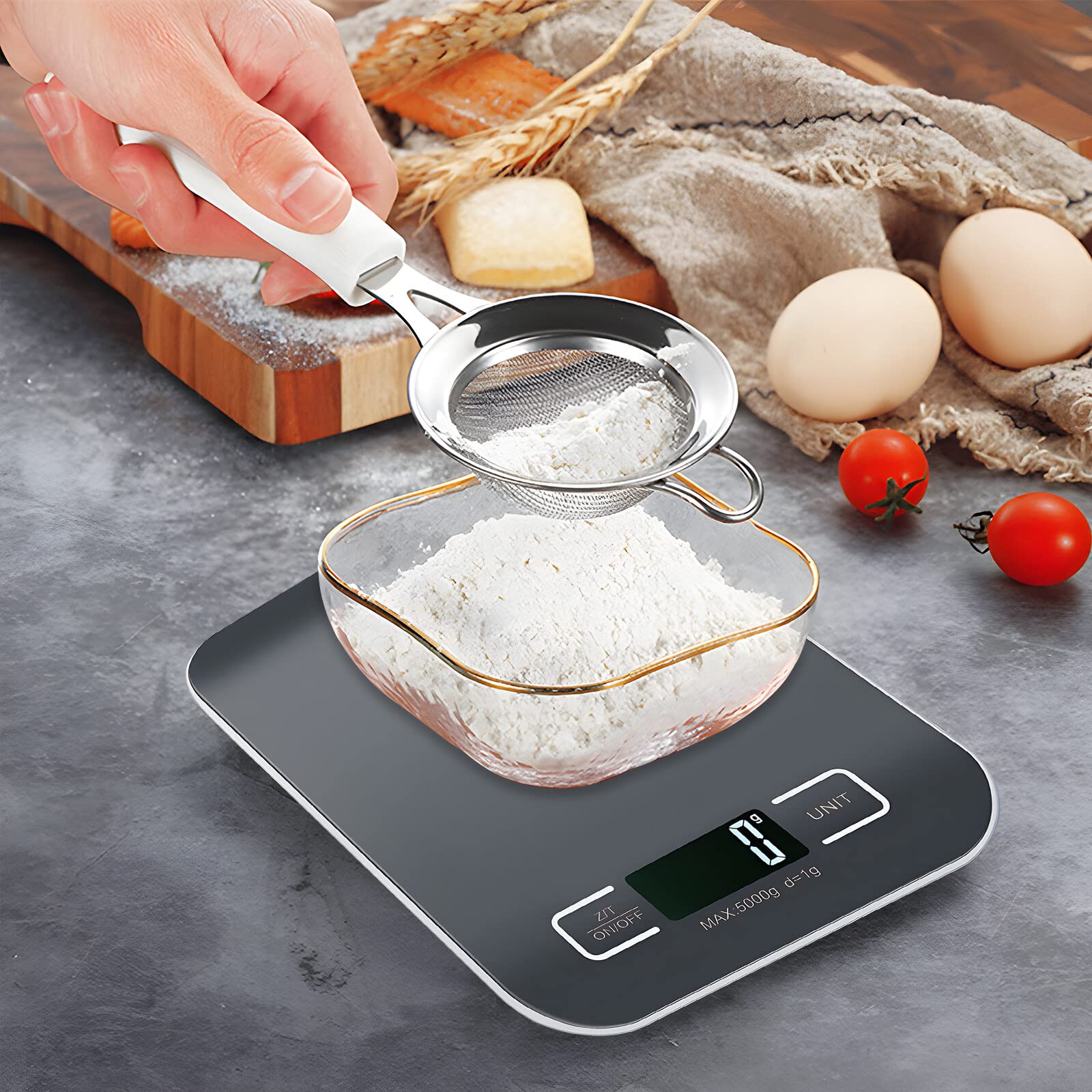 Küchenwaage Digital, 10kg/1g Küchenwaage USB Wiederaufladbar Digitale Küchenwaagen mit LCD Display & Tara Funktion Professionelle Küchenwaagen mit Akku Ladekabel