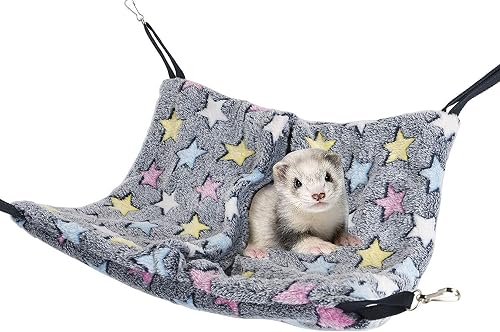 Niteangel Hanging Hammock Nap Sack Swing Bag Pet Sleeper for Ferret Rat Sugar Glider and Other Small Animals (Blue, Star)