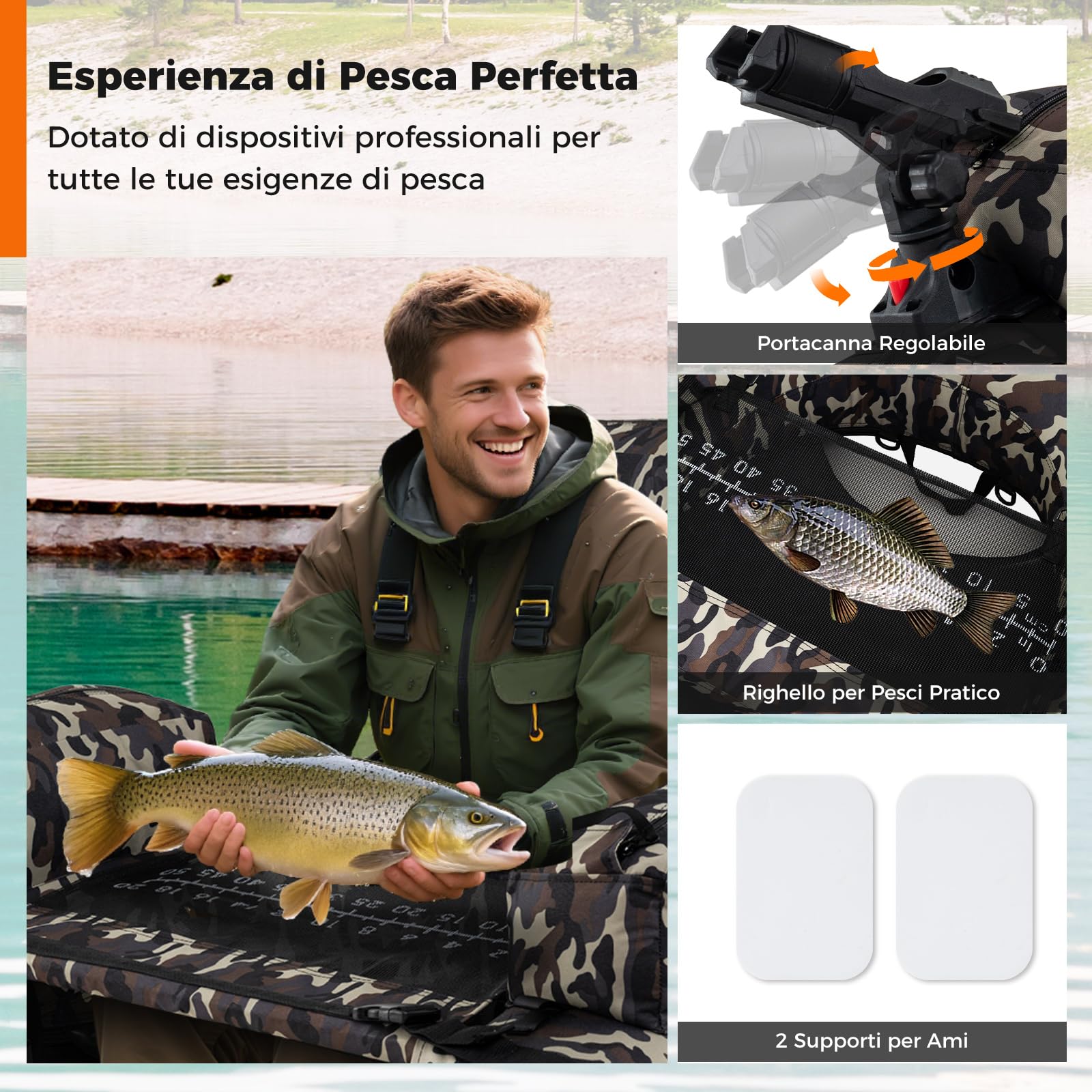 COSTWAY Galleggiante da Pesca Gonfiabile, Barca da Pesca Portatile con Spallacci, Pompa Manuale, Remi, Pinne, Supporto per Canna da Pesca, Righello per Pesci e Spazi di Stoccaggio, Portata 150 kg