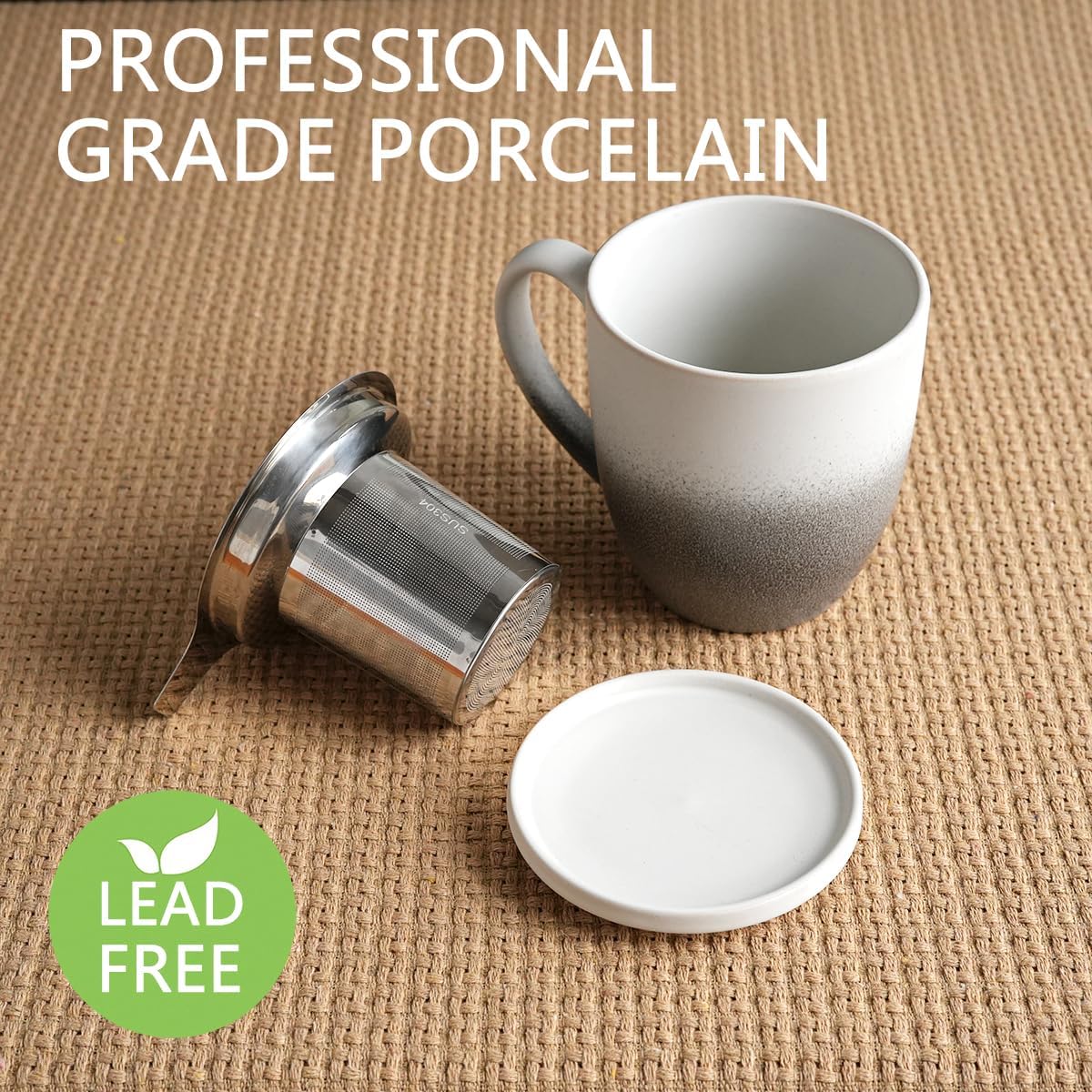 Bosmarlin Ceramic Tea Cup with Infuser and Lid, 16 Oz, 3 Colors to Choose, Microwave and Dishwasher Safe, Steeping Tea Mug with Strainer, Matte Reactive Glaze (16 Oz, Grey White) - Image 3