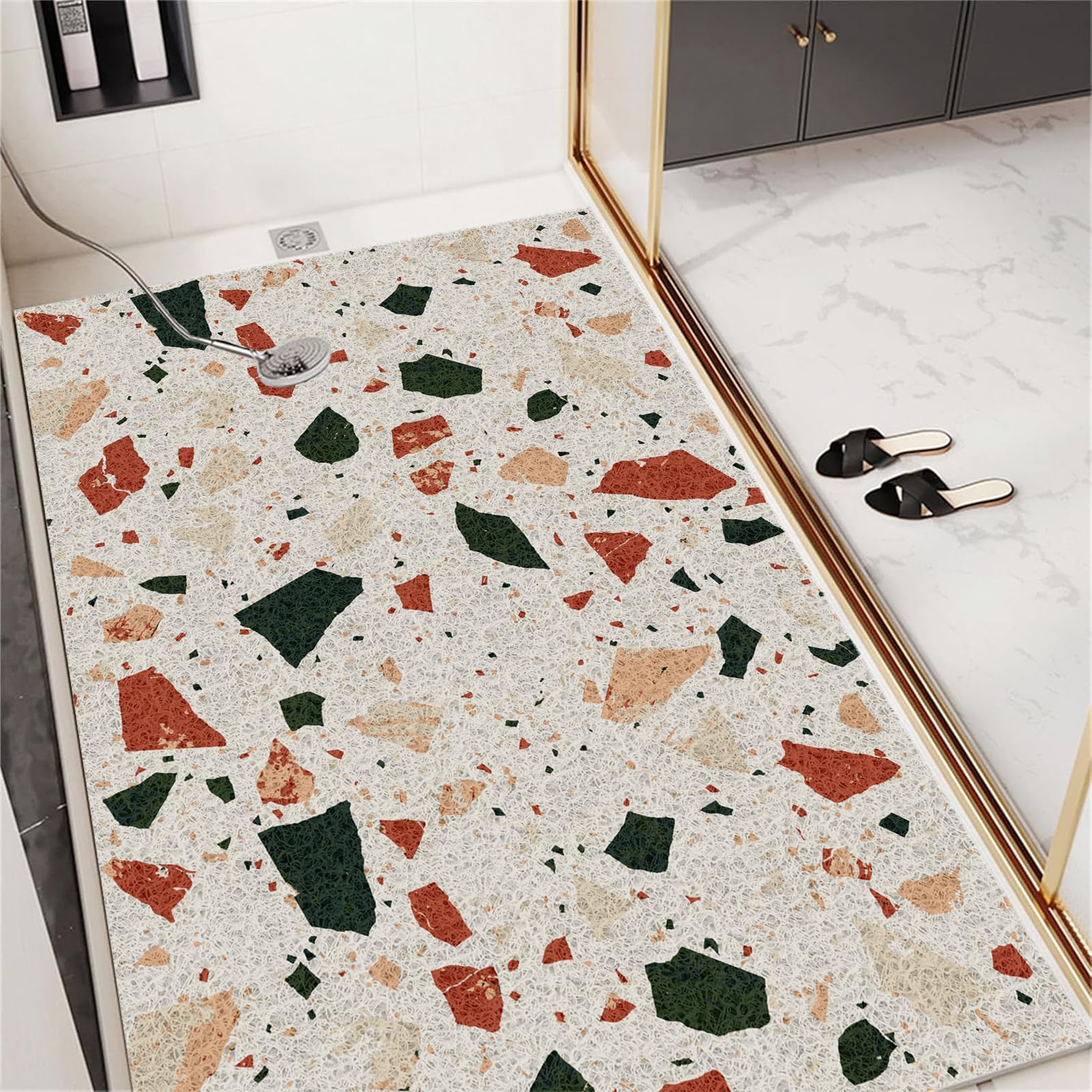 Tappetini in luffa per doccia, 80 x 80 cm, antiscivolo, morbido, testurizzato, con scarico, ad asciugatura rapida, morbidi e confortevoli, per aree umide (rosso, verde, beige)