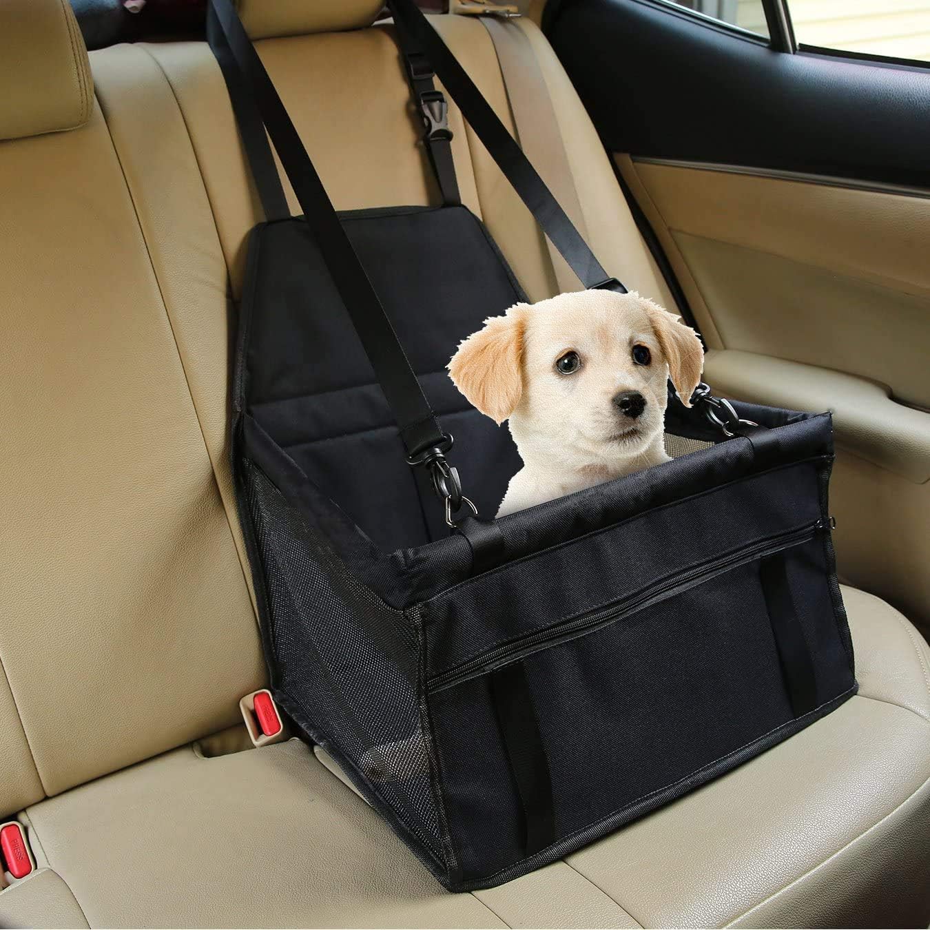 Shagealla Pet Car Booster Seat,Dog Car Seat Waterproof Supplies Travel Carrier Bag Seat Protector Cover with Safety Leash,Oxford Breathable for Small Dogs Cats (black)