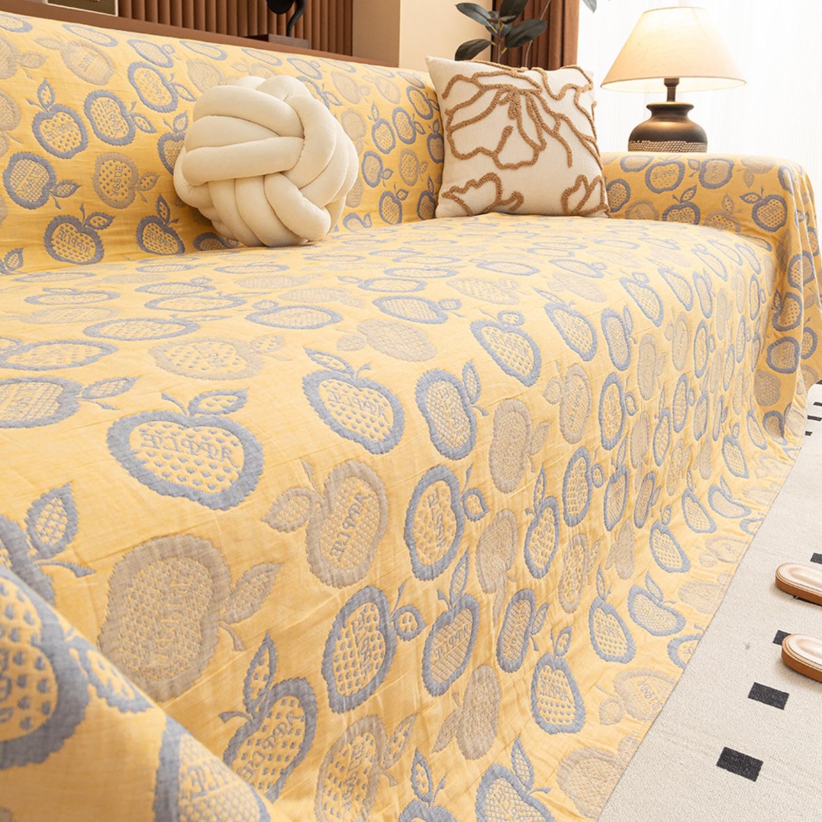 Housse de canapé coton lavé jaune 230*180cm protection lavable