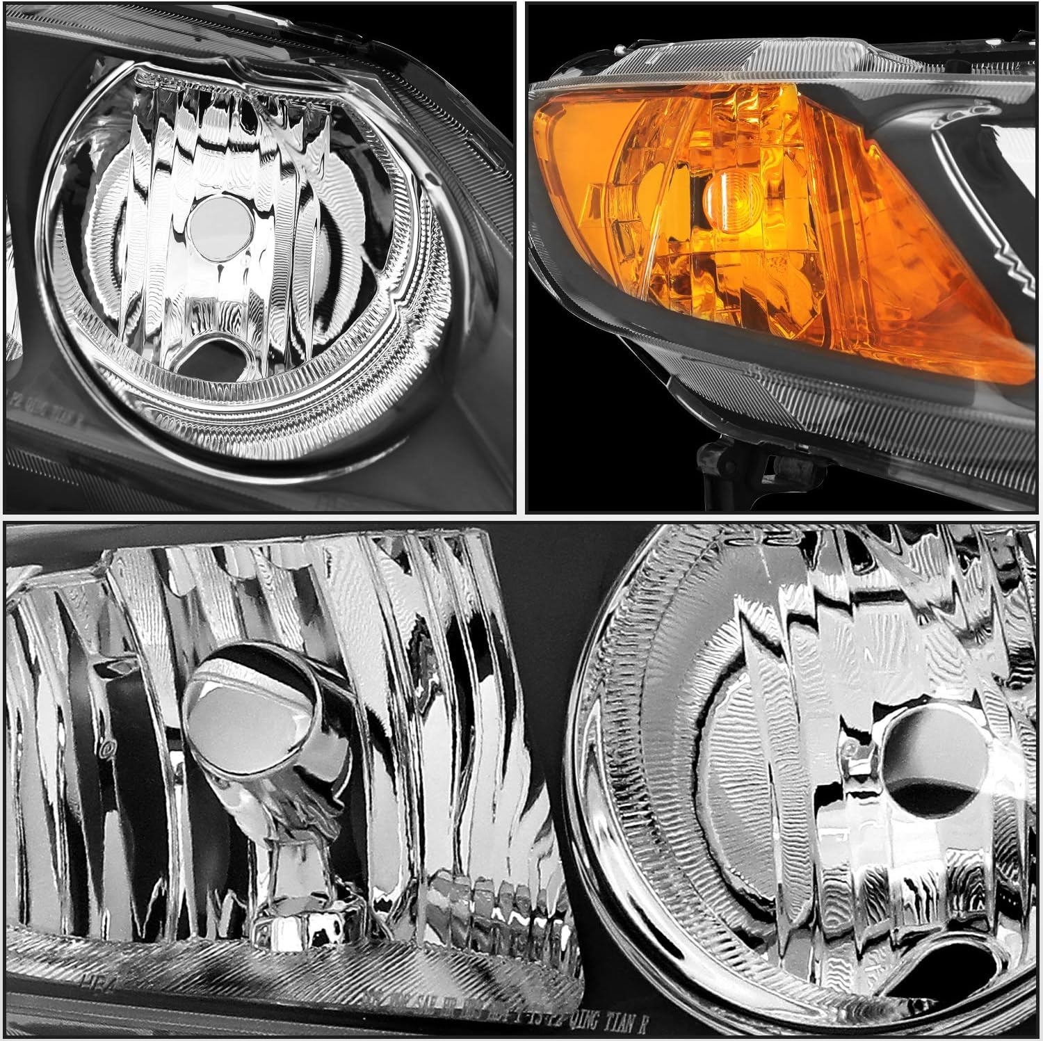 OCPTY Compatible For Honda Civic 2006-2011 Headlight Headlamps Black Housing Amber Reflector