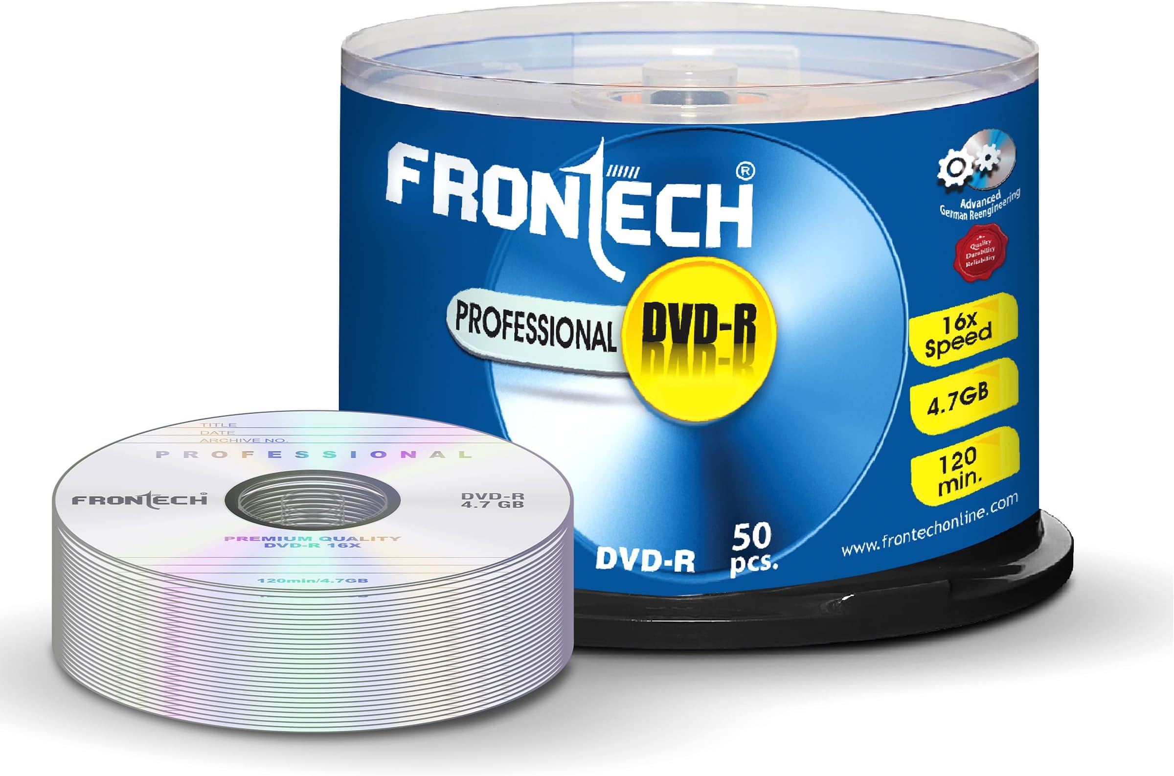 Frontech Blank DVD-R 4.7 GB 16X Speed Digital Disk - Pack of 50, Professional DVD with Advanced German Technology (DVD-0003)
