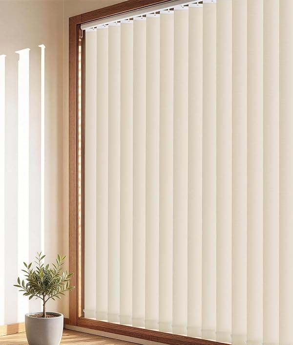 EINZUFUF Room Darkening Vertical Blinds Replacement Slats, Easy-Cut UV Blocking & Anti-Wrinkle Polyester Fabric Vertical Blinds for Sliding Glass Doors & Windows, 82.5" x 3.5", 20 Pack, Beige by EINZUFUF - Used condition - US$39.42