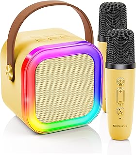Kinglucky Yellow Mini Karaoke System: Dual Wireless Microphones, Portable Speaker (Ages 3-12)