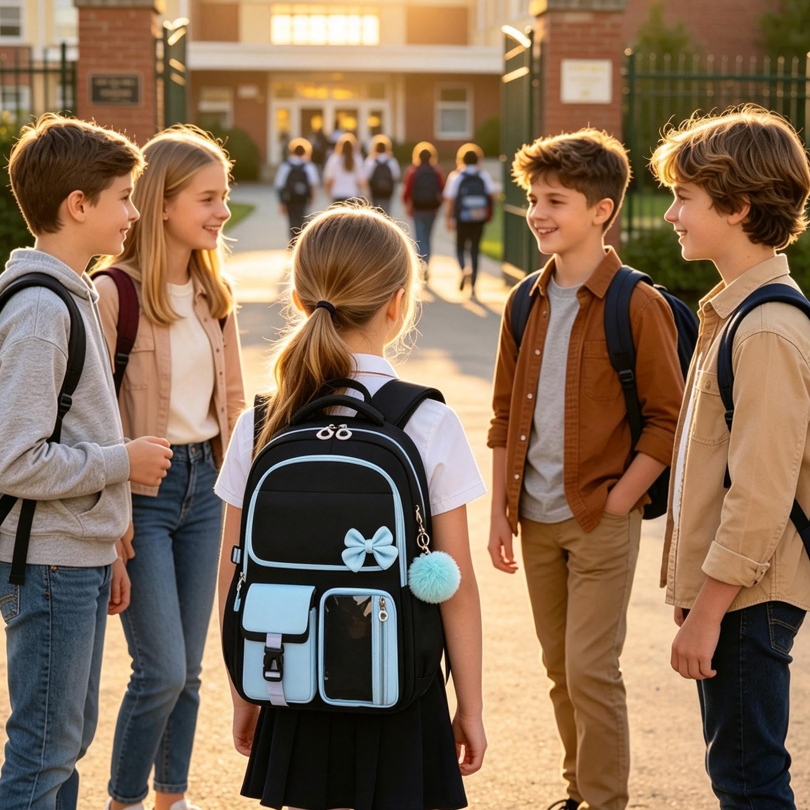 Zaino Da Bambina Con Portapranzo 3 Pezzi Grande Capacità Regolabile | Zaino Scolastico Bambini Divertente E Per Studentesse Pendolari Viaggio Portafoglio Abbigliamento E Libri Di