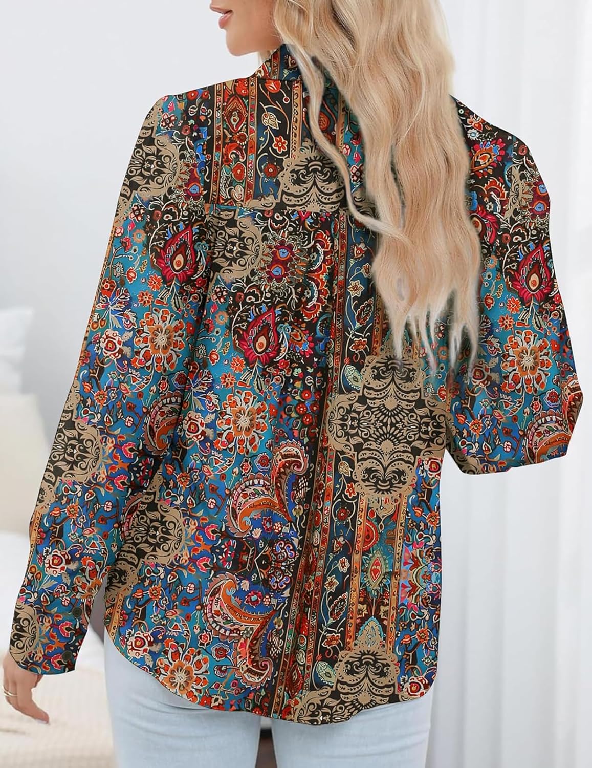 Zeagoo Womens Button Down Shirts Lantern Long Sleeve Blouse Business Casual Work Tops Floral Printed Outfits - Image 4