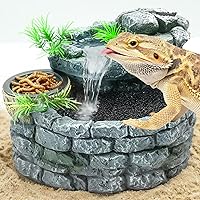 MIXJOY 550ML 2-in-1 Reptile Water Fountain & Food Dish - Rock Waterfall Dispenser for Bearded Dragons, Geckos, Chameleons, Turtles