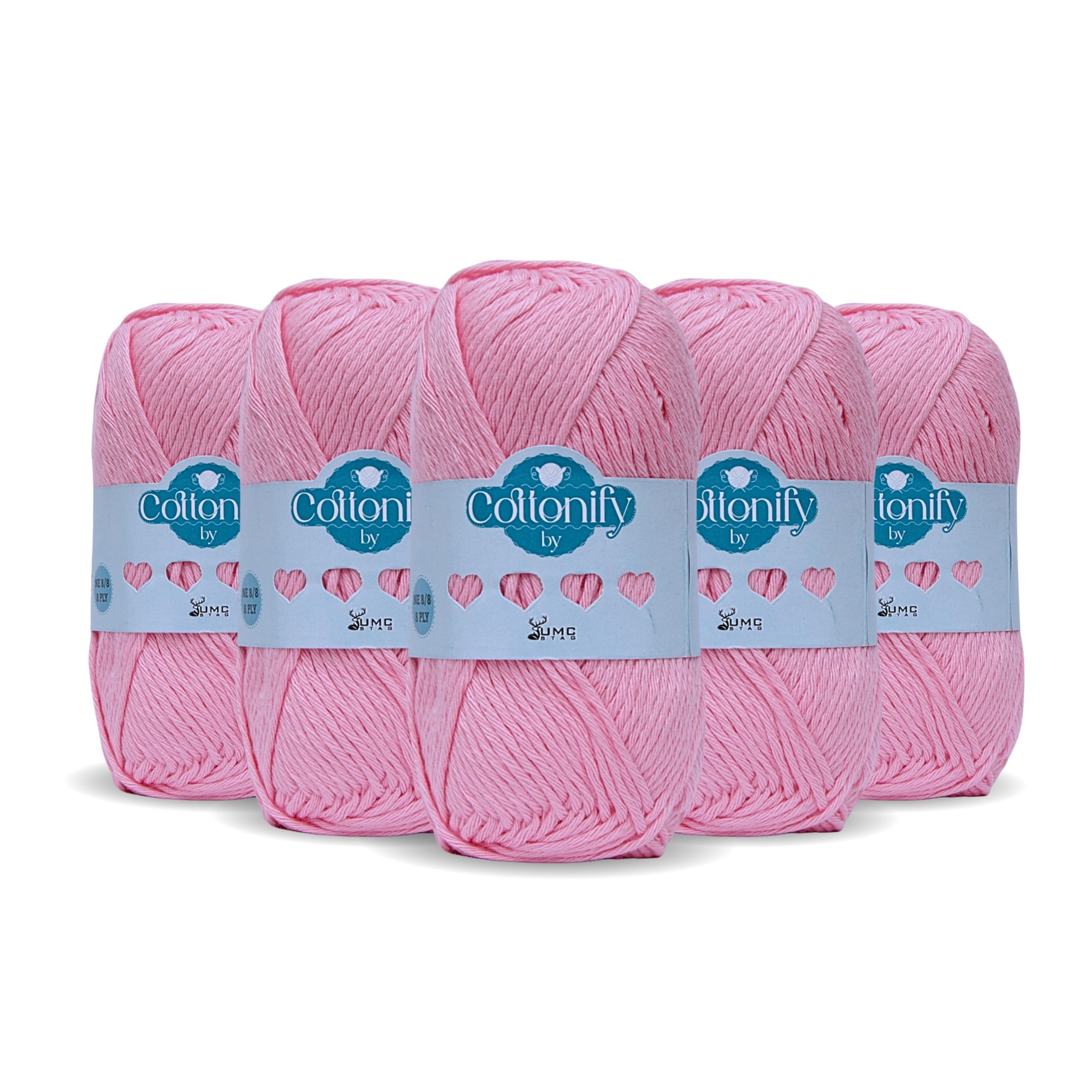 Cottonify 8 Ply Cotton Yarn 50g – 100% Long Staple Combed Cotton (75m) – Soft Strong Crochet & Knitting Yarn for Amigurumi, Dishcloths, Baby Wear & Garments – 3.5-4.5mm Hook (Pink 50)