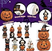 Vista 5 de Jetec 9 piezas de bonitas decoraciones de Halloween para interiores, bandeja escalonada de madera, letrero de mesa retro de calabaza, fantasma