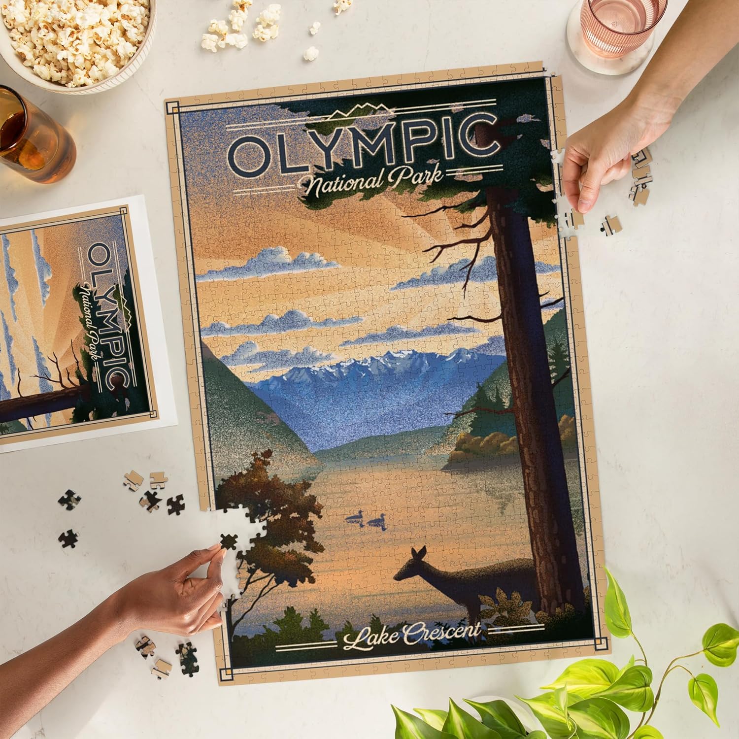 Lantern Press Olympic National Park, Washington, Lake Crescent, Lithograph 1000 Piece Jigsaw Puzzle for Adults, Made in USA with Reference Poster