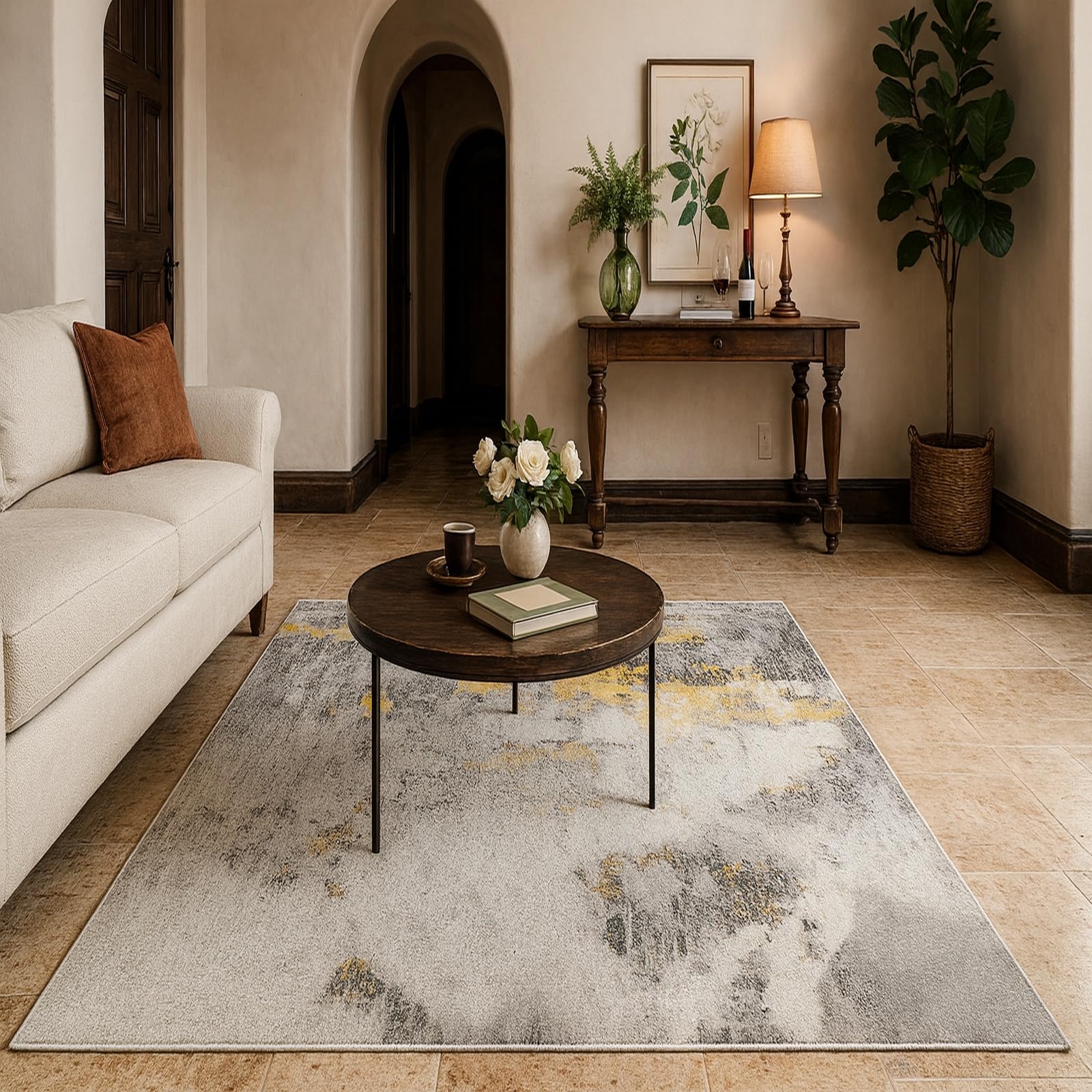 Tapis pour salon et terrasse 180x200cm gris abstrait Rururug