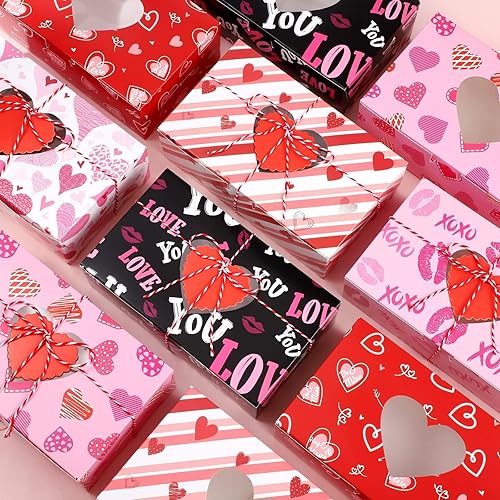 Miniatura 6 de MIMIND Cajas de galletas para el día de San Valentín de 7.8 x 4.7 x 2.75 pulgadas, cajas de pastelería con ventana de corazón, cajas de dulces con