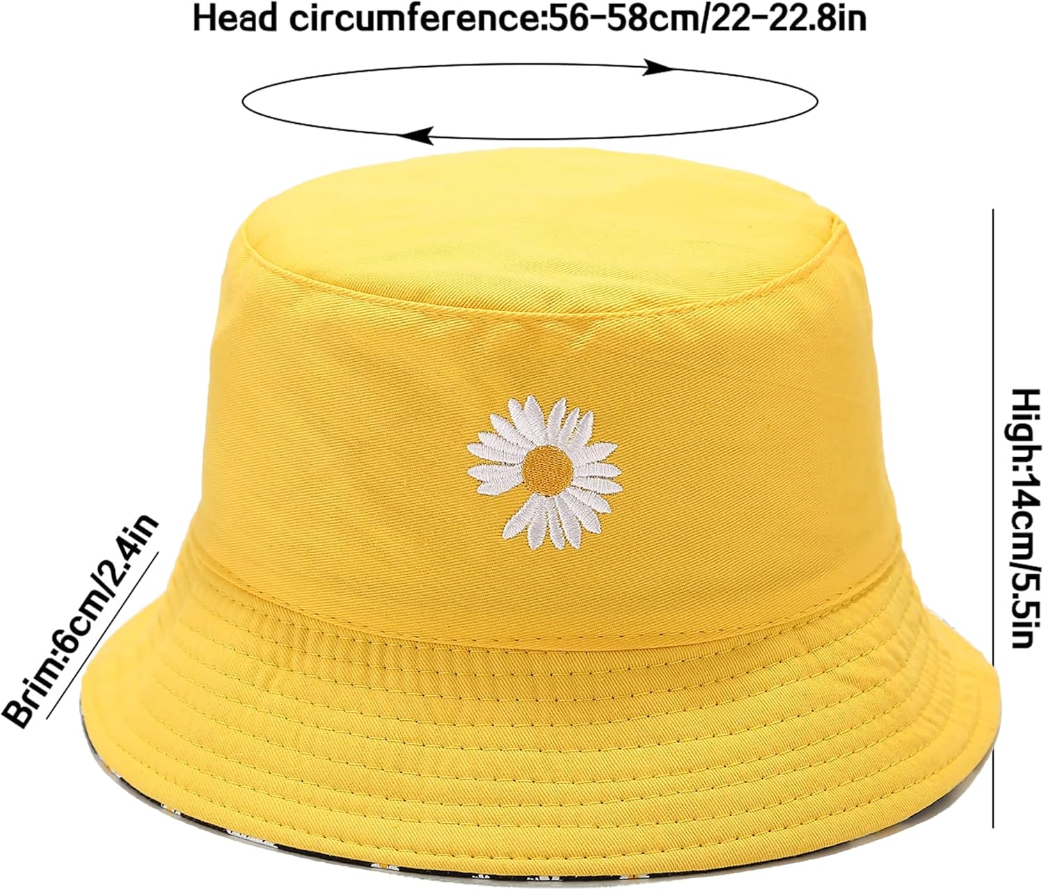 Flower Reversible Bucket Hat Cotton Summer Travel Beach Sun Hats Emboridery for Women Men - Image 7