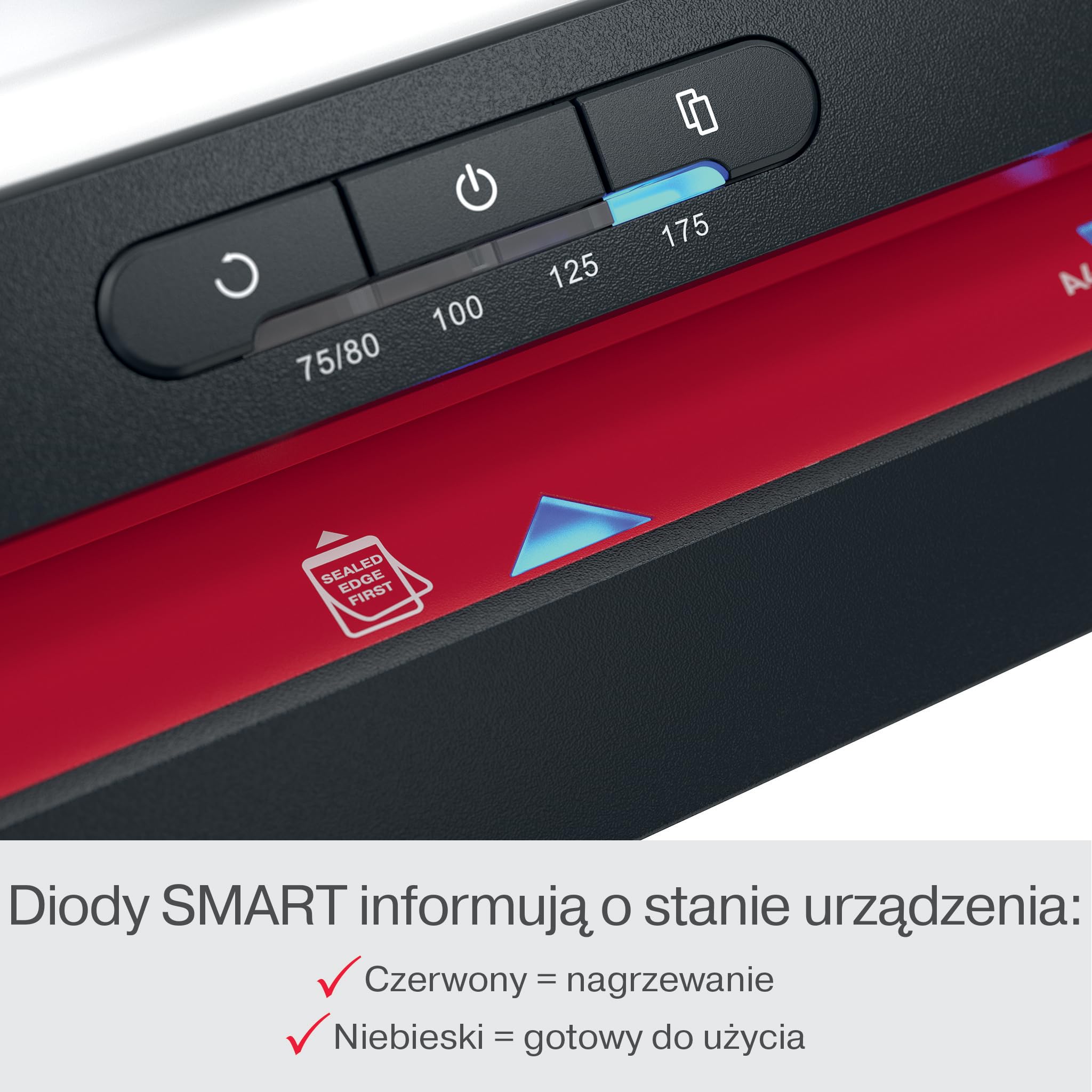 GBC 480HS Home Office Laminator A3 – Szybkie laminowanie, nagrzewanie w 1 minutę, 75–175 mikronów, funkcja przeciw zacięciom, auto wyłączanie, zawiera 5x folii A4, czarno-czerwony, 4410072EU