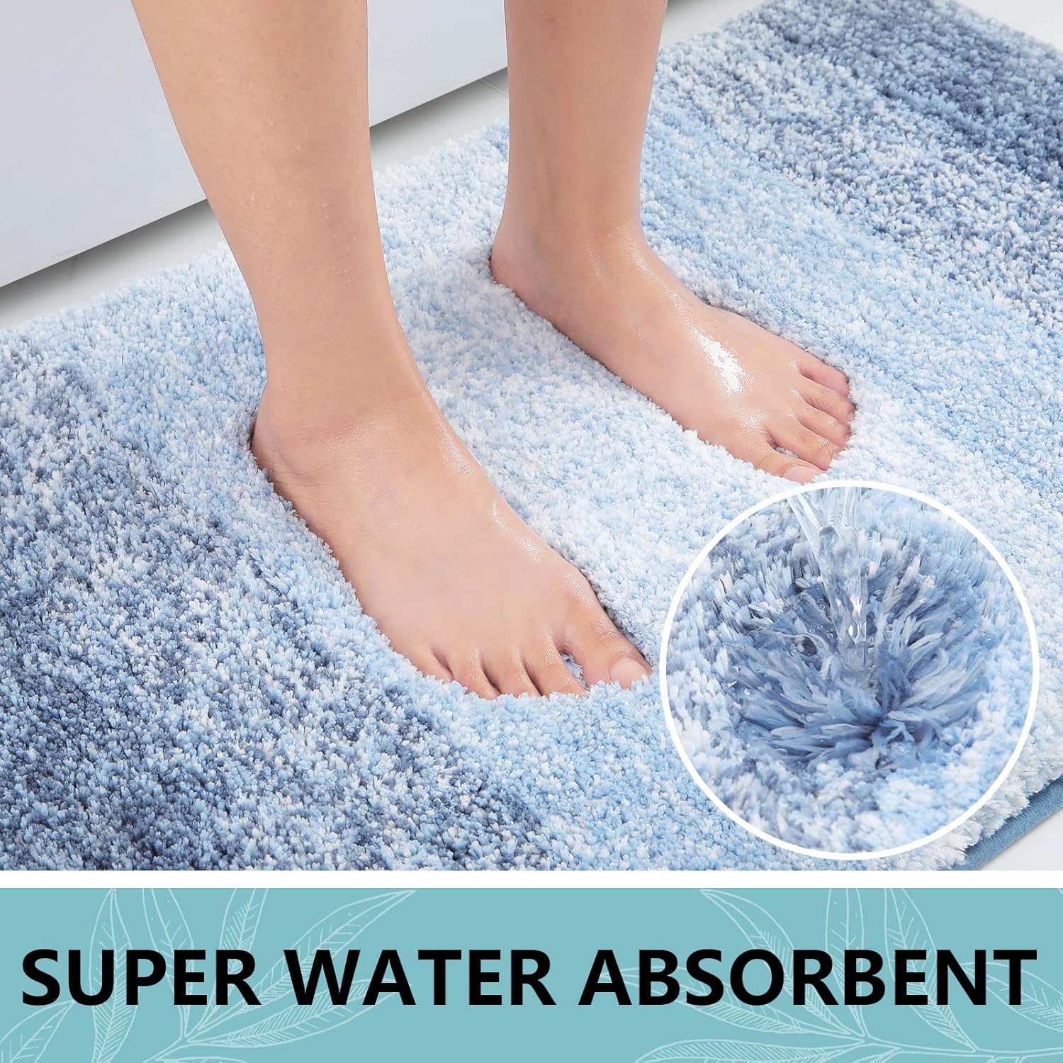 Arotive Microfiber Bathroom Rugs 2 Pieces, Bath Rug Size 24x16 and 47x17 in Light Blue, 2 Item Bundle