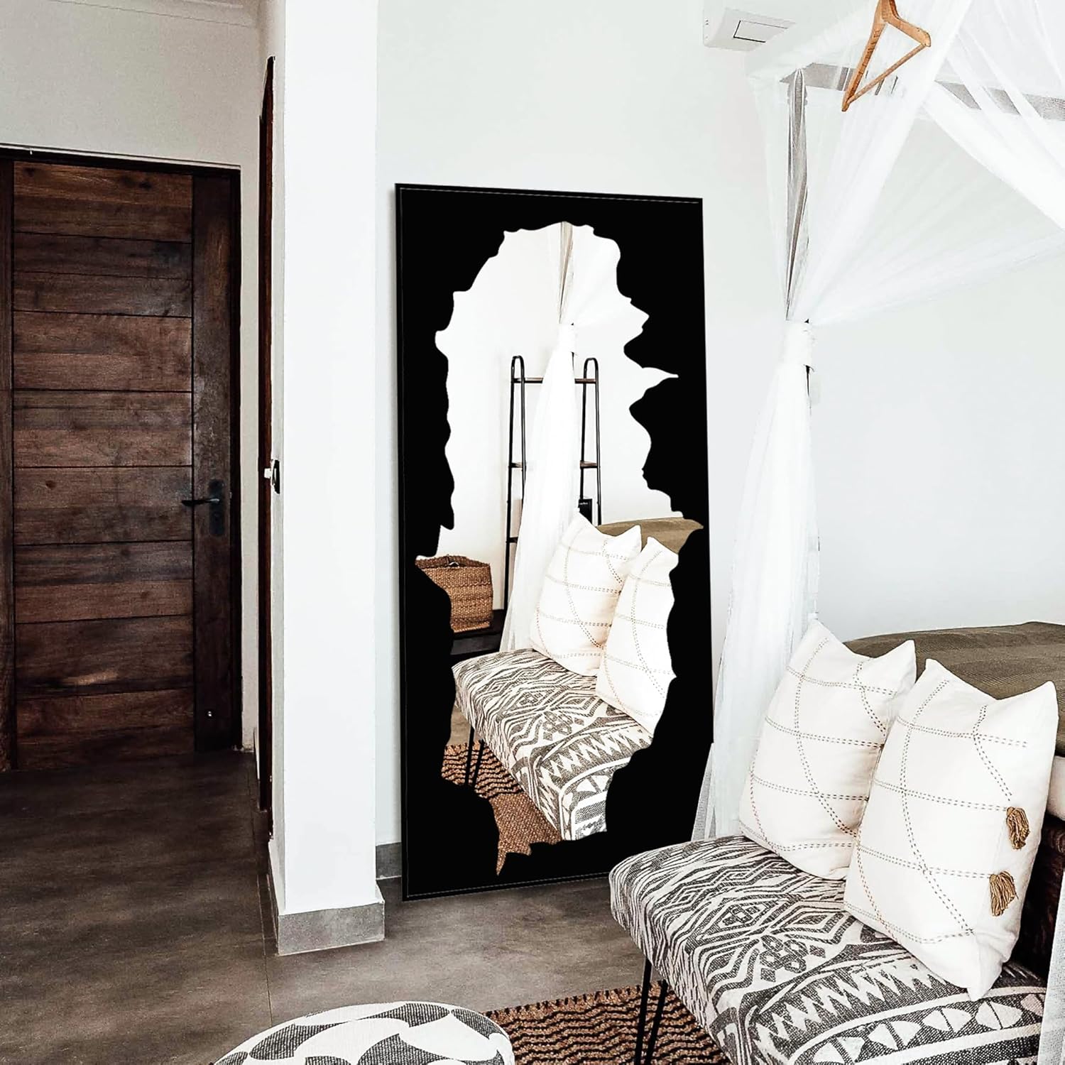 Full-Length Mirror Free Standing Leaning Mirror with Artistic Black Abstract Overlay Deco, 55"x28" Shatterproof Wall-Mounted Mirror, Perfect for Living Room, Bedroom, Cloakroom, and Bathroom Decor - Image 2