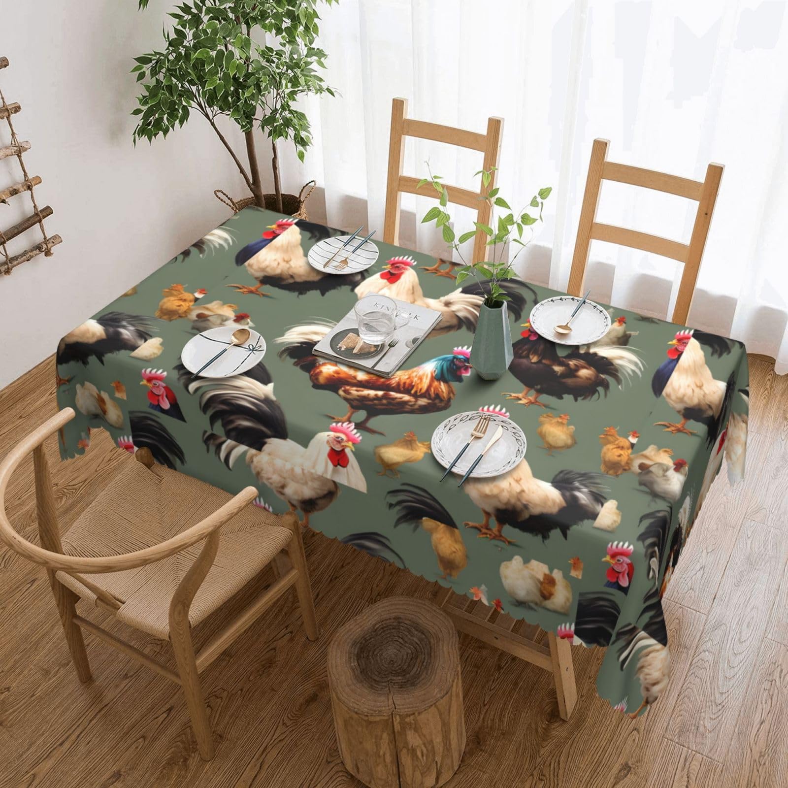 Nappe rectangulaire en tissu lavable imprimé coq pour grands dîners