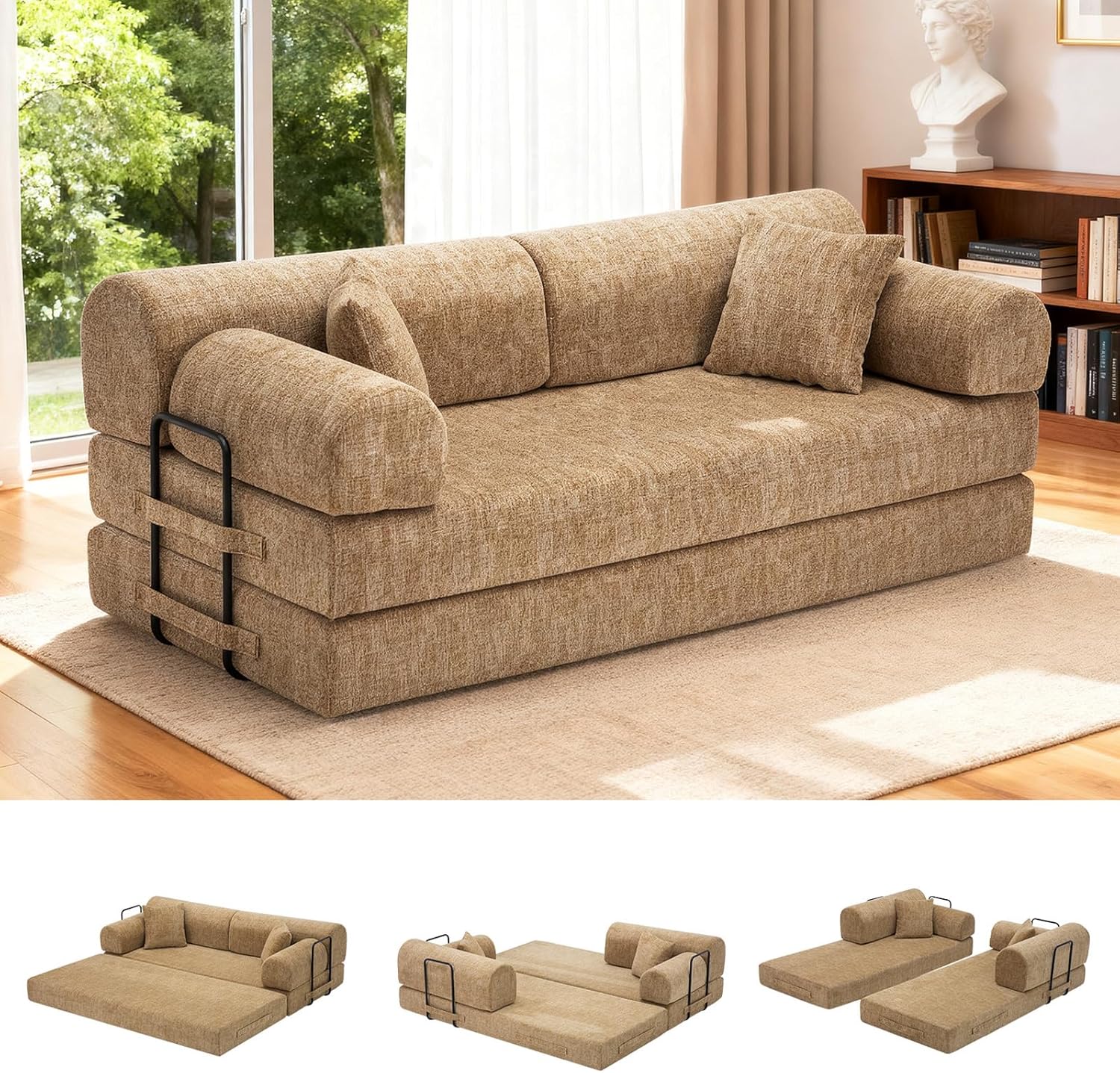78.8" Convertible Modular Sofa, 6-in-1 Boneless Corduroy Floor Couch with Pillows, High-Density Foam Folding Loveseat, Detachable Armrests, No Assembly Modern Deep Seat Furniture (Gray)