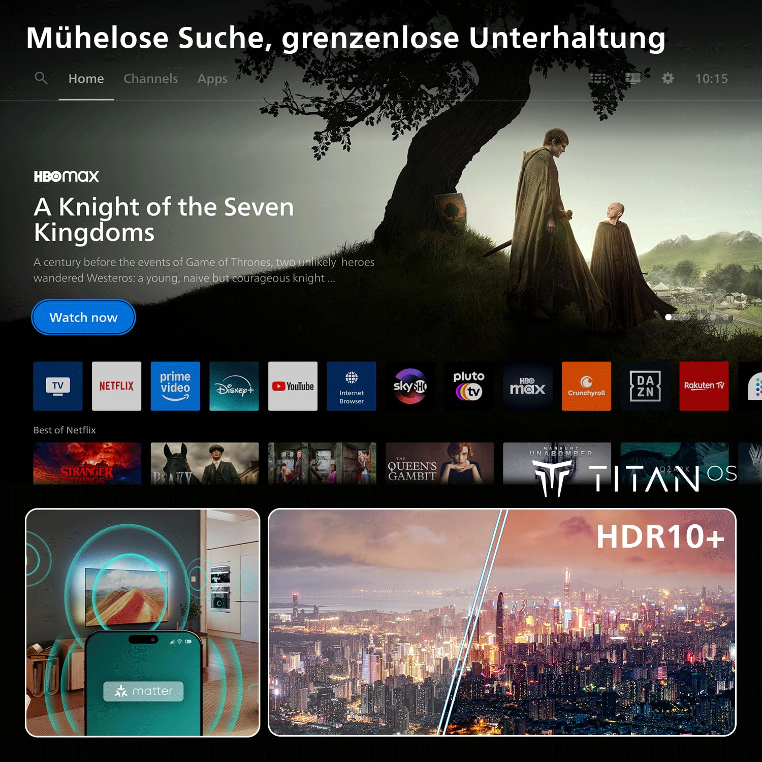 PHILIPS Ambilight TV 43PUS8001/12 43 Zoll 4K QLED Smart-TV | Pixel Precise Ultra HD, Titan OS, Dolby Atmos Sound