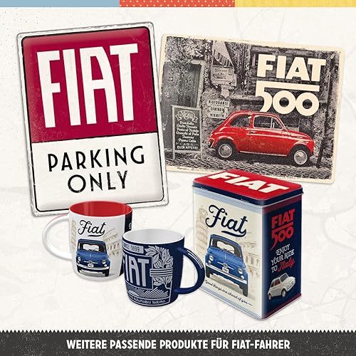 Miniatura 4 de Nostalgic-Art Cartel de hojalata retro – Fiat 500 – Coche rojo en la calle – Idea de regalo para los fanáticos de Italia, placa de metal, diseño