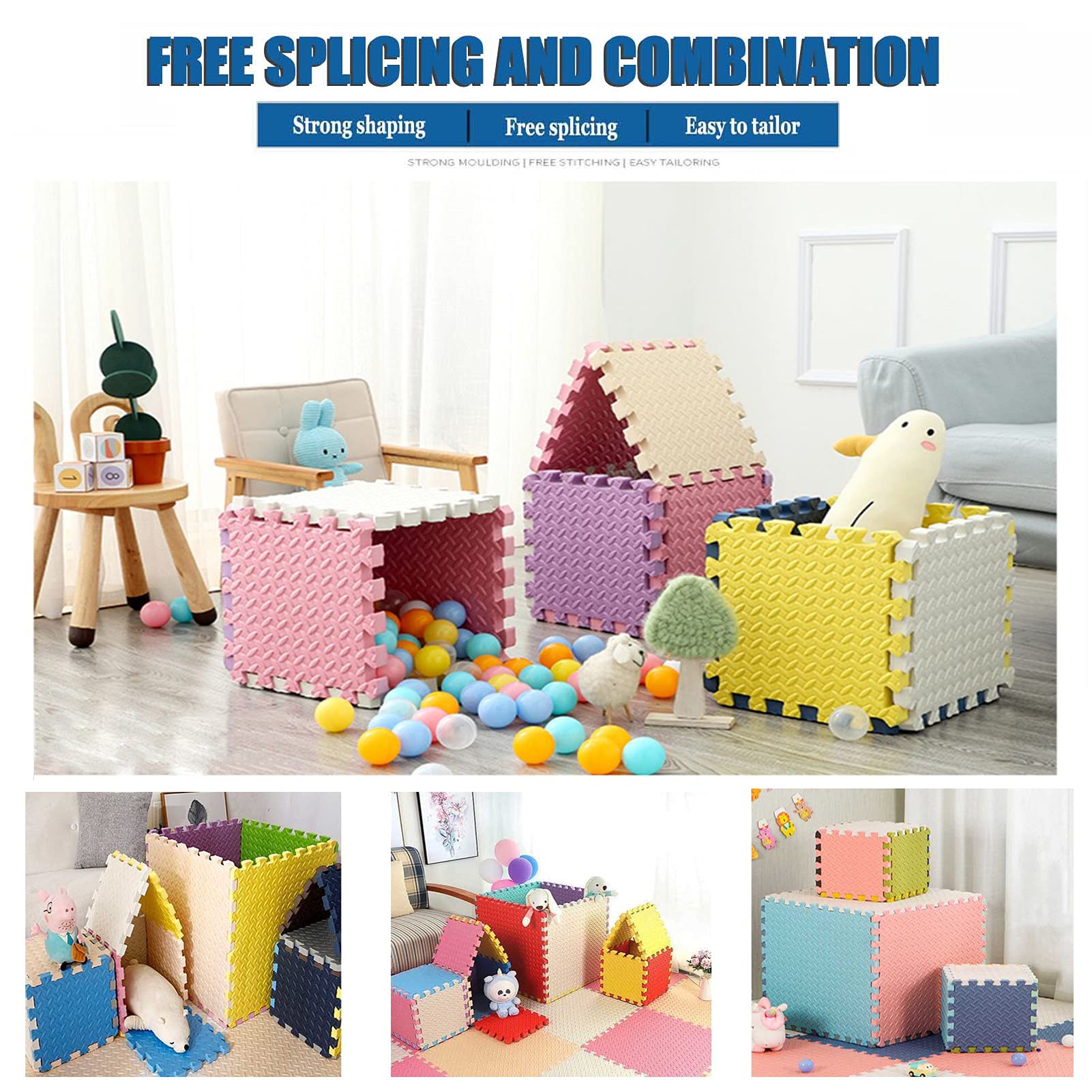 Baby-Schaum-Spielmatte, Eva-ineinandergreifendes Kinder-Bodenpuzzle mit Kante für Wohnzimmer-Garten-Yoga-Übungs-Gym - Perfekte Heimtextilien,Beige+red