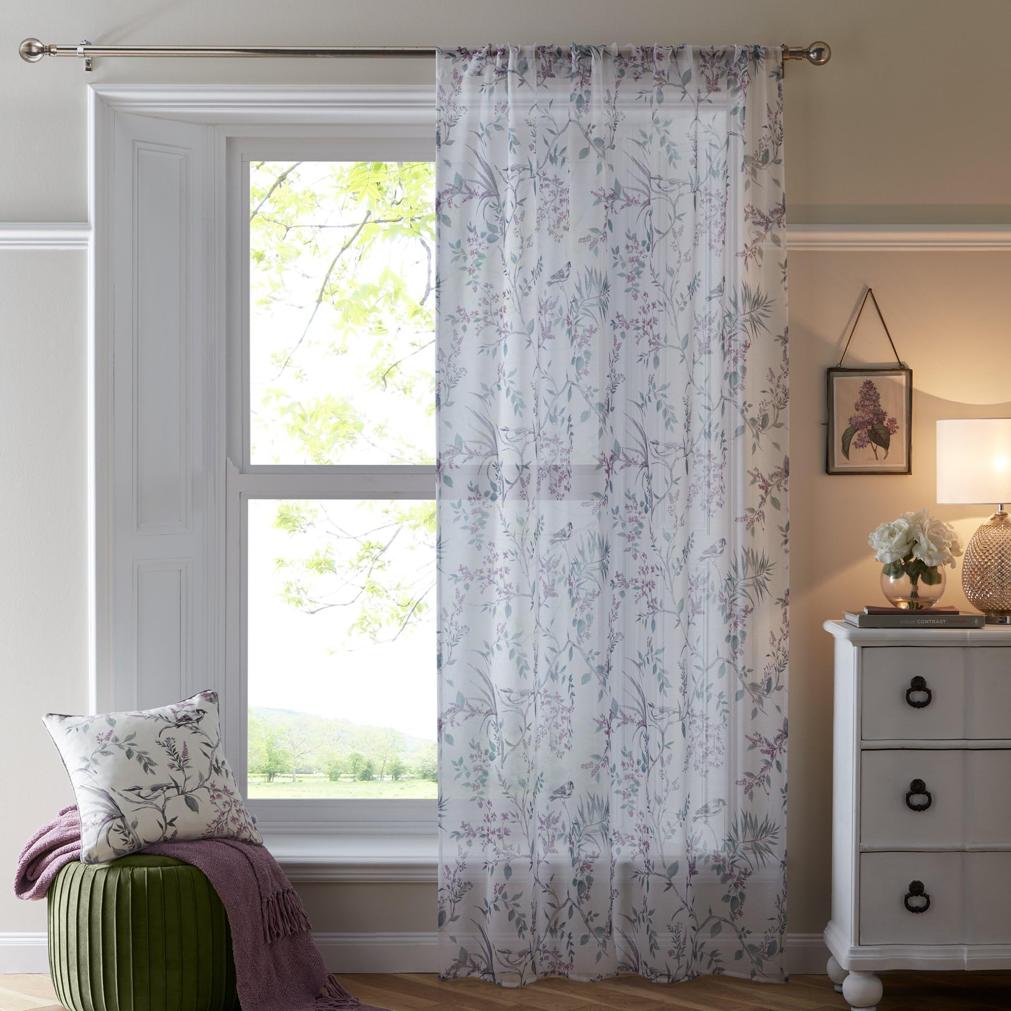 Dreams & Drapes - Single Net Curtain for Windows W55 x L54 (140 x 137cm) - Voile Curtain for Bedroom/Living Room - Floral & Leaf Voile Sheer Curtain - Jazmine Collection
