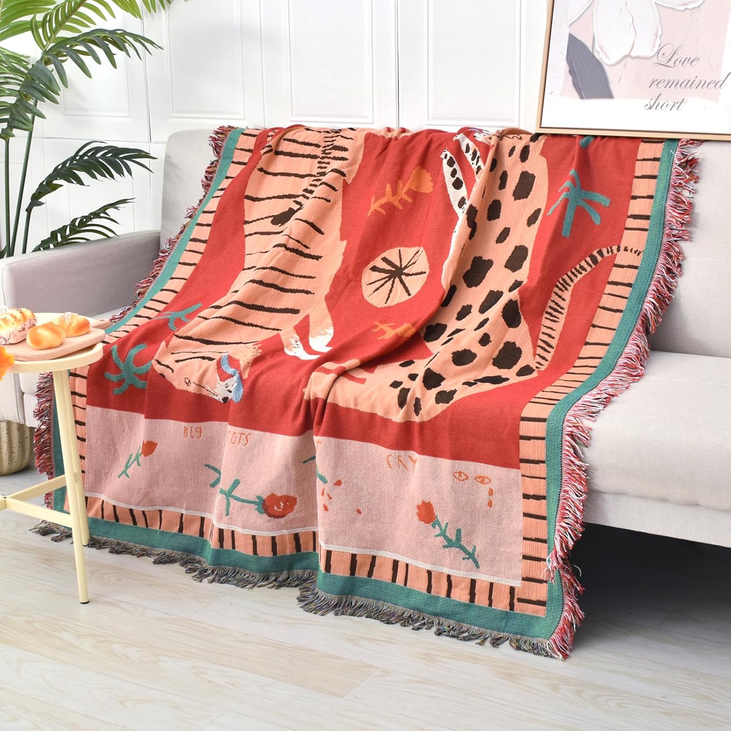 Boho Throw Blanket Reversible Cotton Bohemian Tapestry Hippie Room Decor Outdoor Blanket Double Sided (Boho Leopard 50"x60") - Image 8