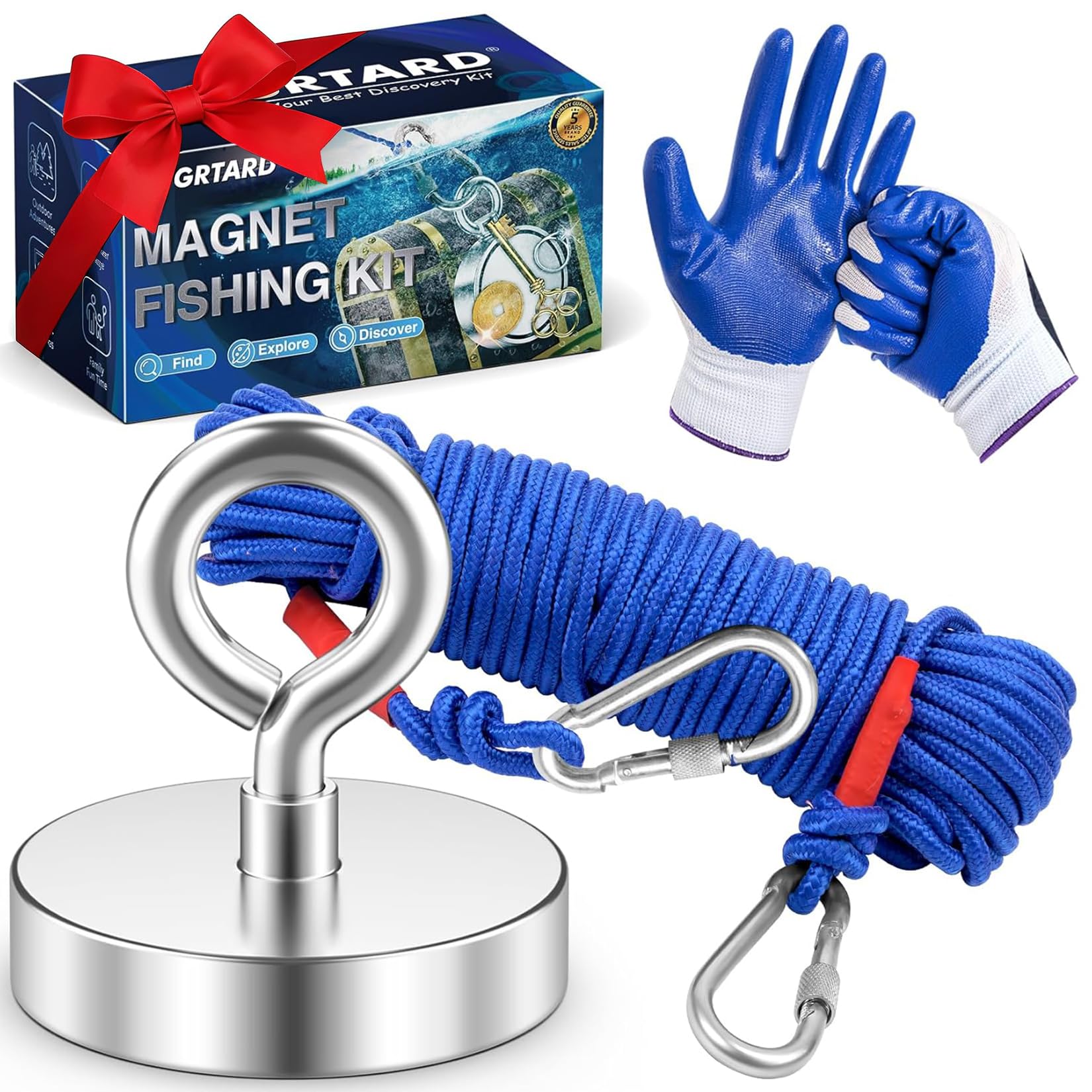 Grtard 500 LBS Magnet Fishing Kit for Men's Gifts, 2.36 Inch Fishing Magnet Heavy Duty, Strong Neodymium N52 Magnets, Complete Retrieving Fish Magnets Kit with Case, 65ft Rope in River, Lake, Lawn: Grtard 500 LBS Magnet Fishing Kit for Men's Gifts, 2.36 Inch Fishing Magnet Heavy Duty, Strong Neodymium N52 Magnets, Complete Retrieving Fish Magnets Kit with Case, 65ft Rope in River, Lake, Lawn: